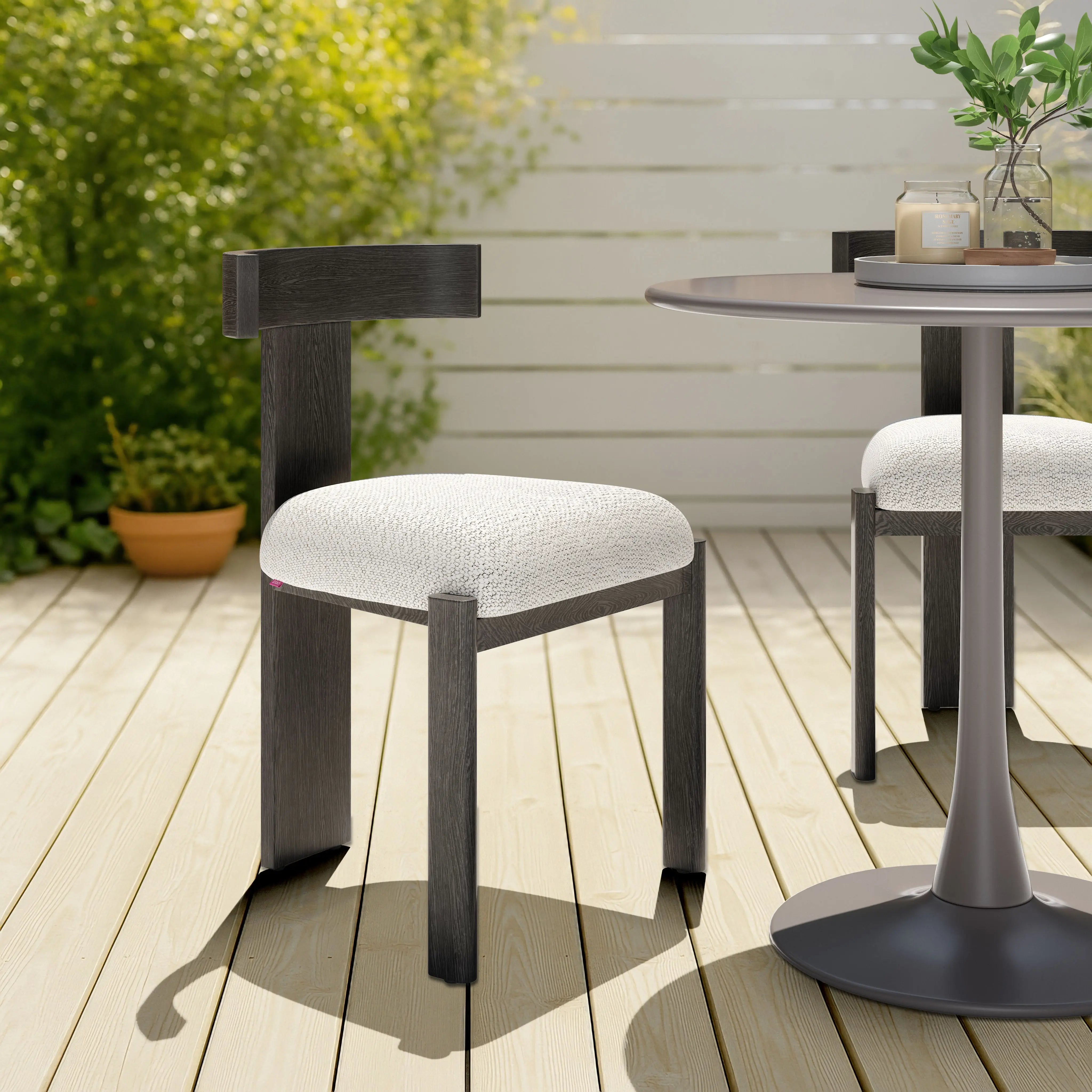 Beige and Black Upholstered Olefin And Aluminum Open Back Dining Side Chair Homeroots