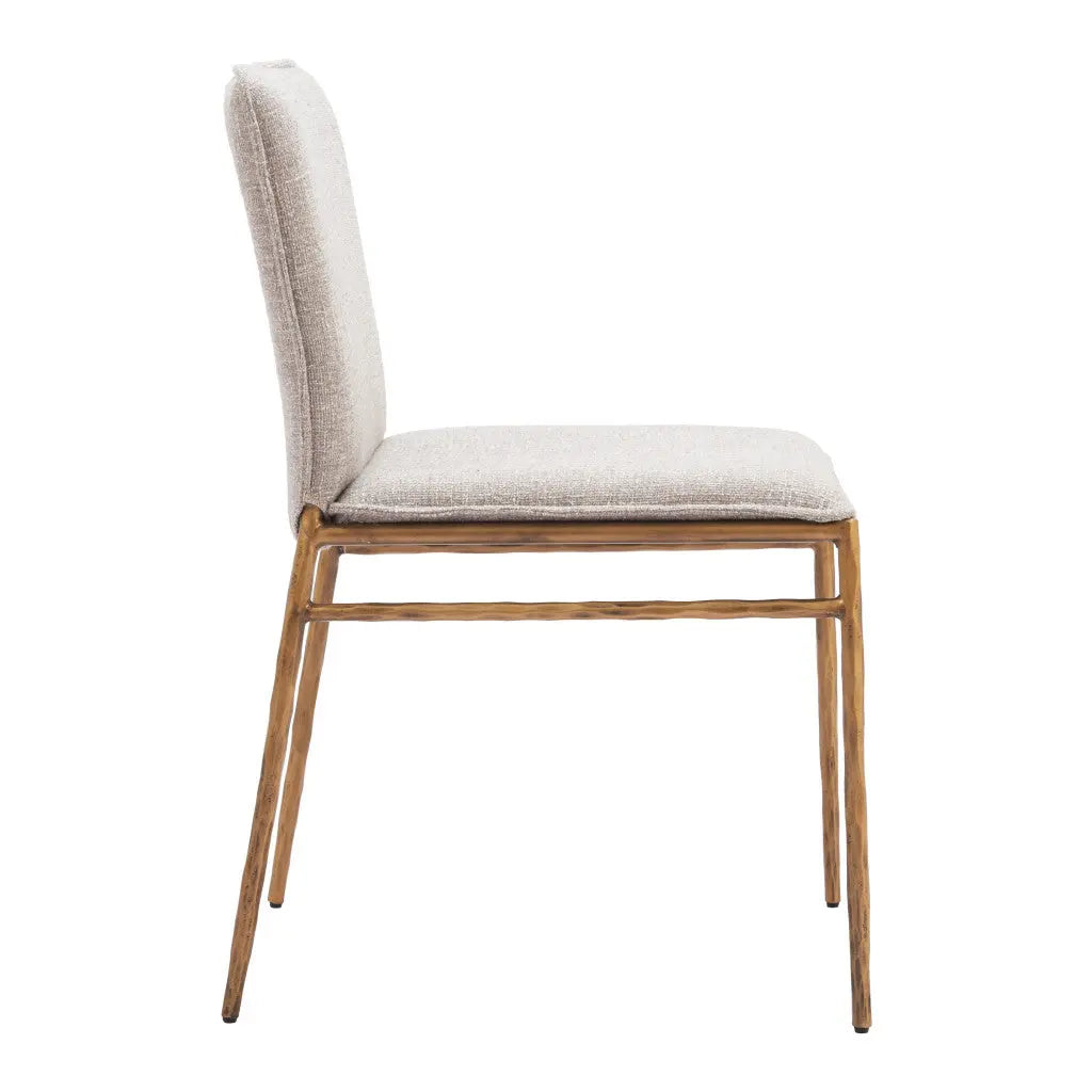 Beige and Gold Upholstered Fabric Dining Side Chair Homeroots