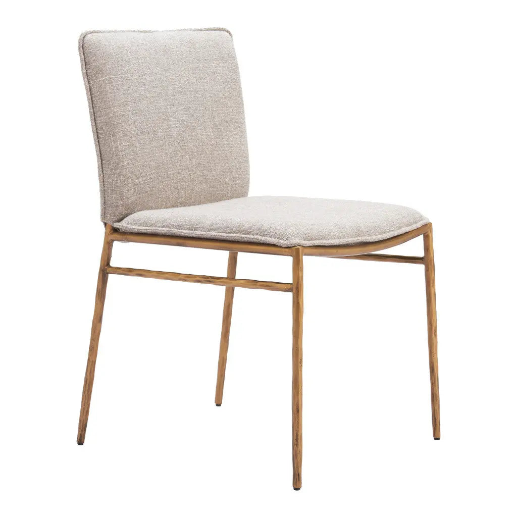 Beige and Gold Upholstered Fabric Dining Side Chair Homeroots