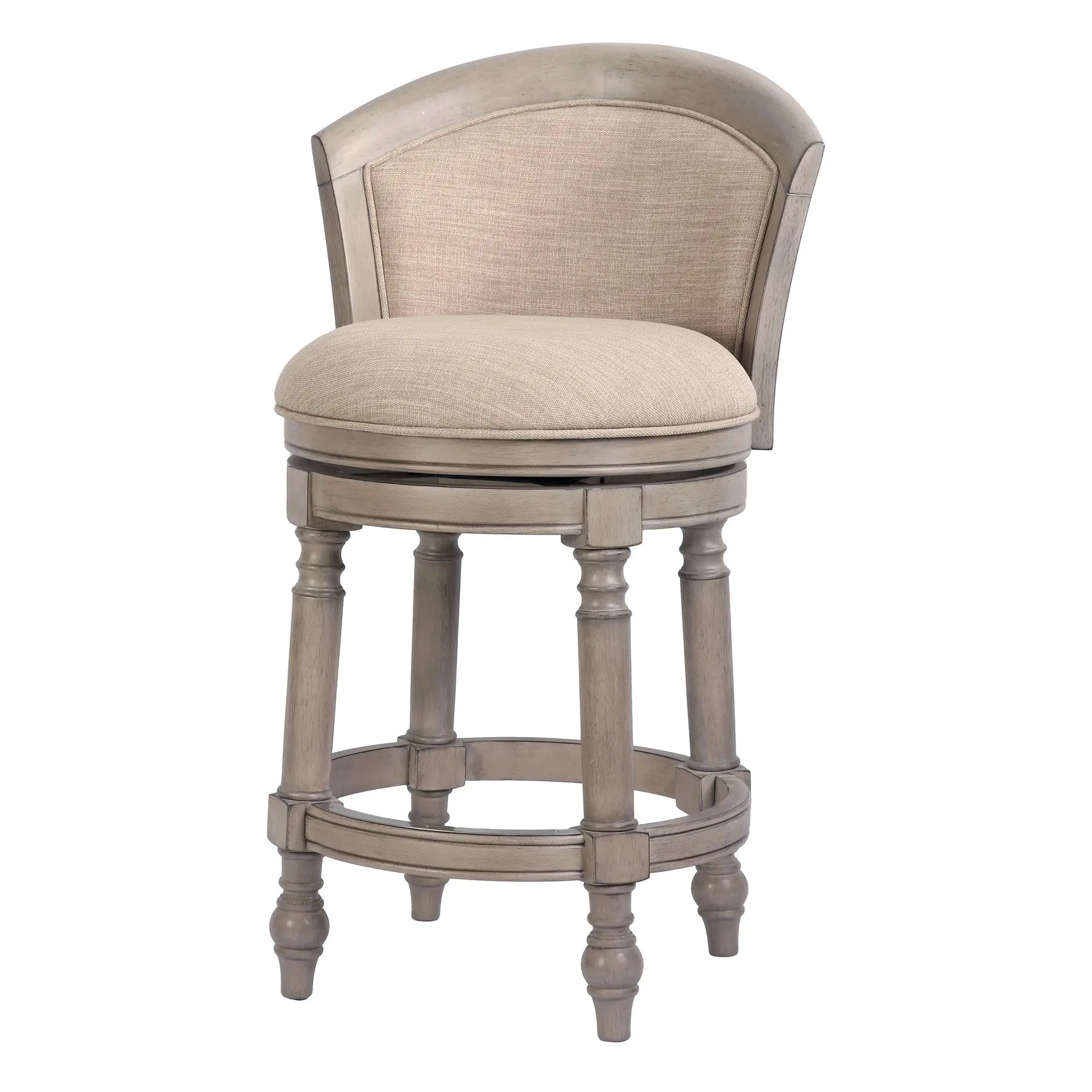 Beige and Gray Fabric Faux Leather and Solid Wood Low Back Counter Height Swivel Bar Chair Homeroots Living Room
