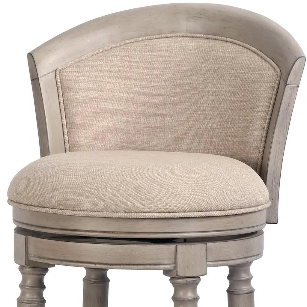 Beige and Gray Fabric Faux Leather and Solid Wood Low Back Counter Height Swivel Bar Chair Homeroots Living Room