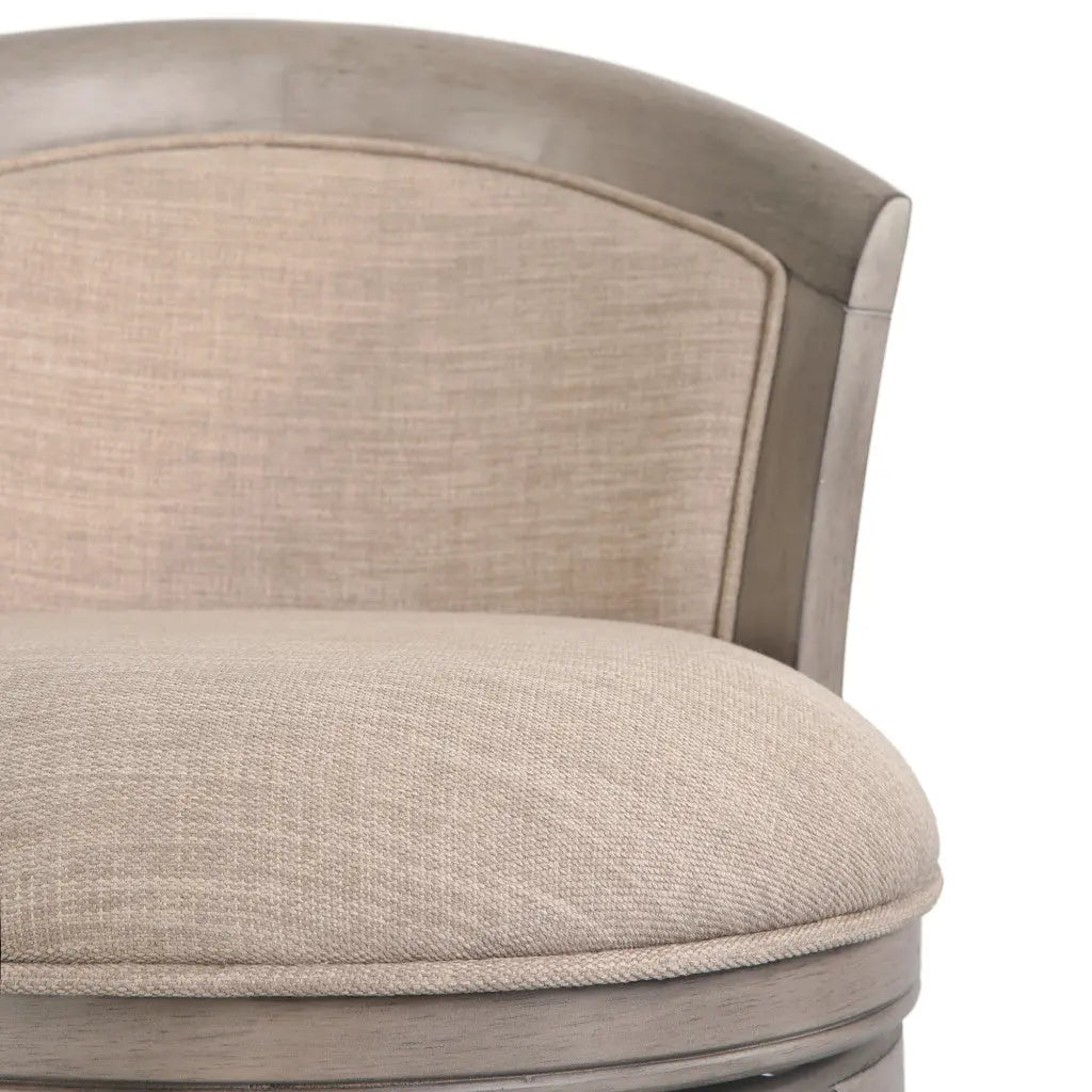 Beige and Gray Fabric Faux Leather and Solid Wood Low Back Counter Height Swivel Bar Chair Homeroots Living Room