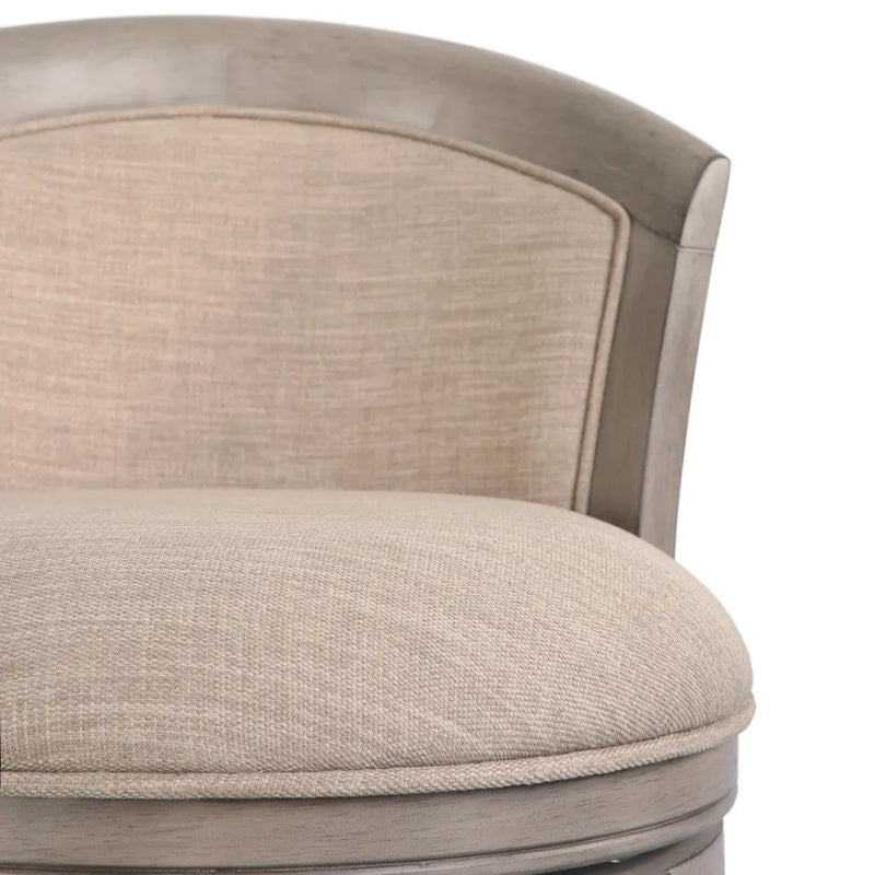Beige and Gray Fabric Faux Leather and Solid Wood Low Back Counter Height Swivel Bar Chair Homeroots Living Room