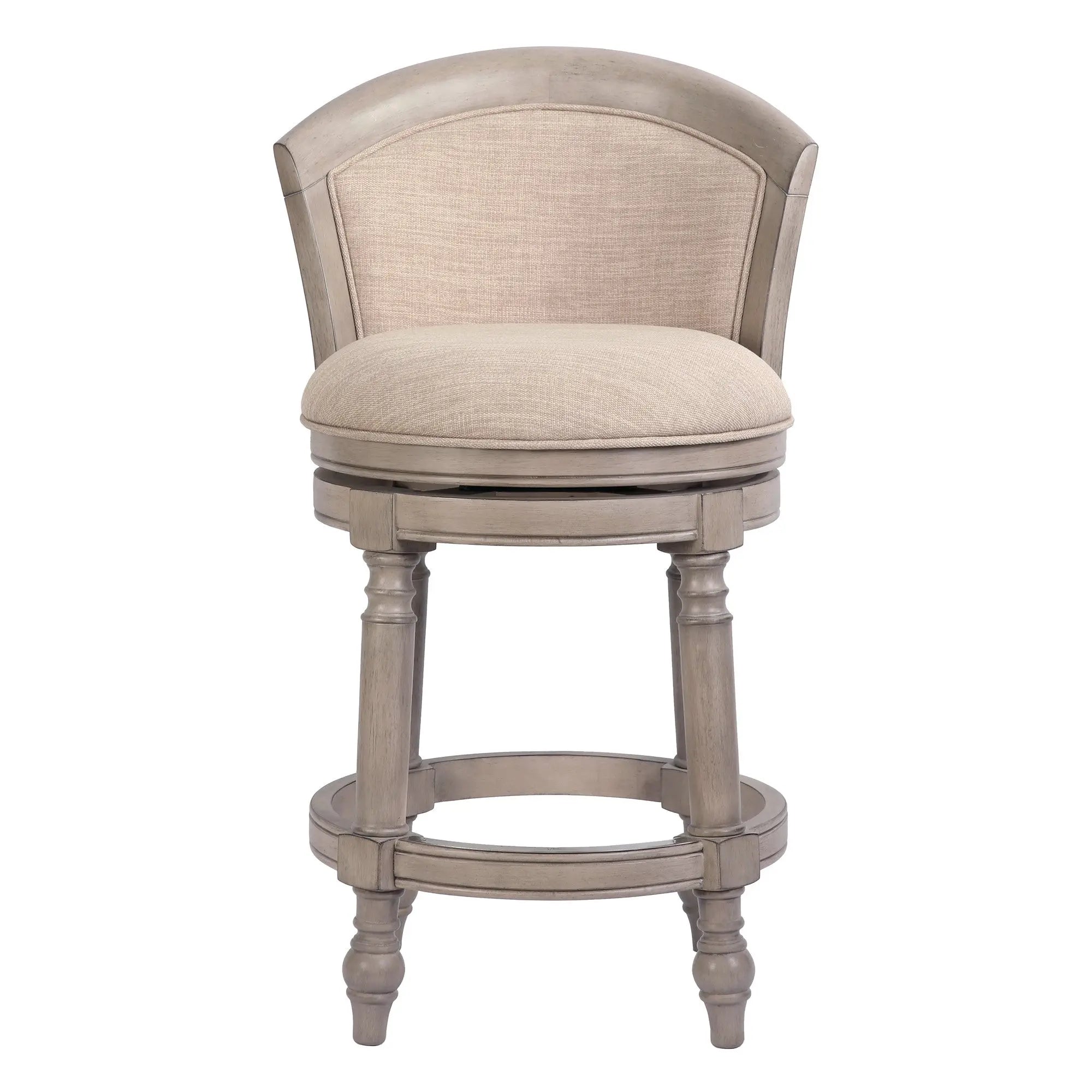 Beige and Gray Fabric Faux Leather and Solid Wood Low Back Counter Height Swivel Bar Chair Homeroots Living Room