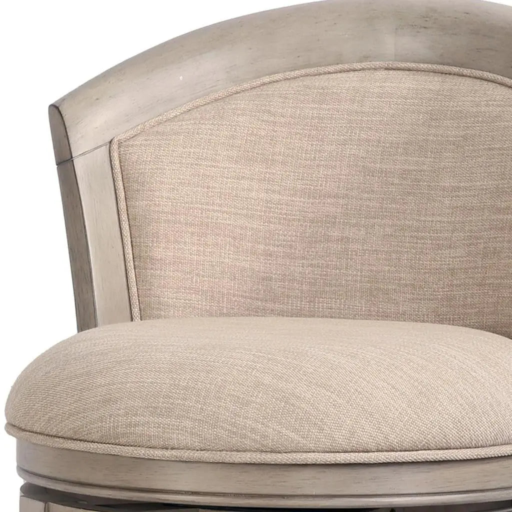 Beige and Gray Fabric Faux Leather and Solid Wood Low Back Counter Height Swivel Bar Chair Homeroots Living Room