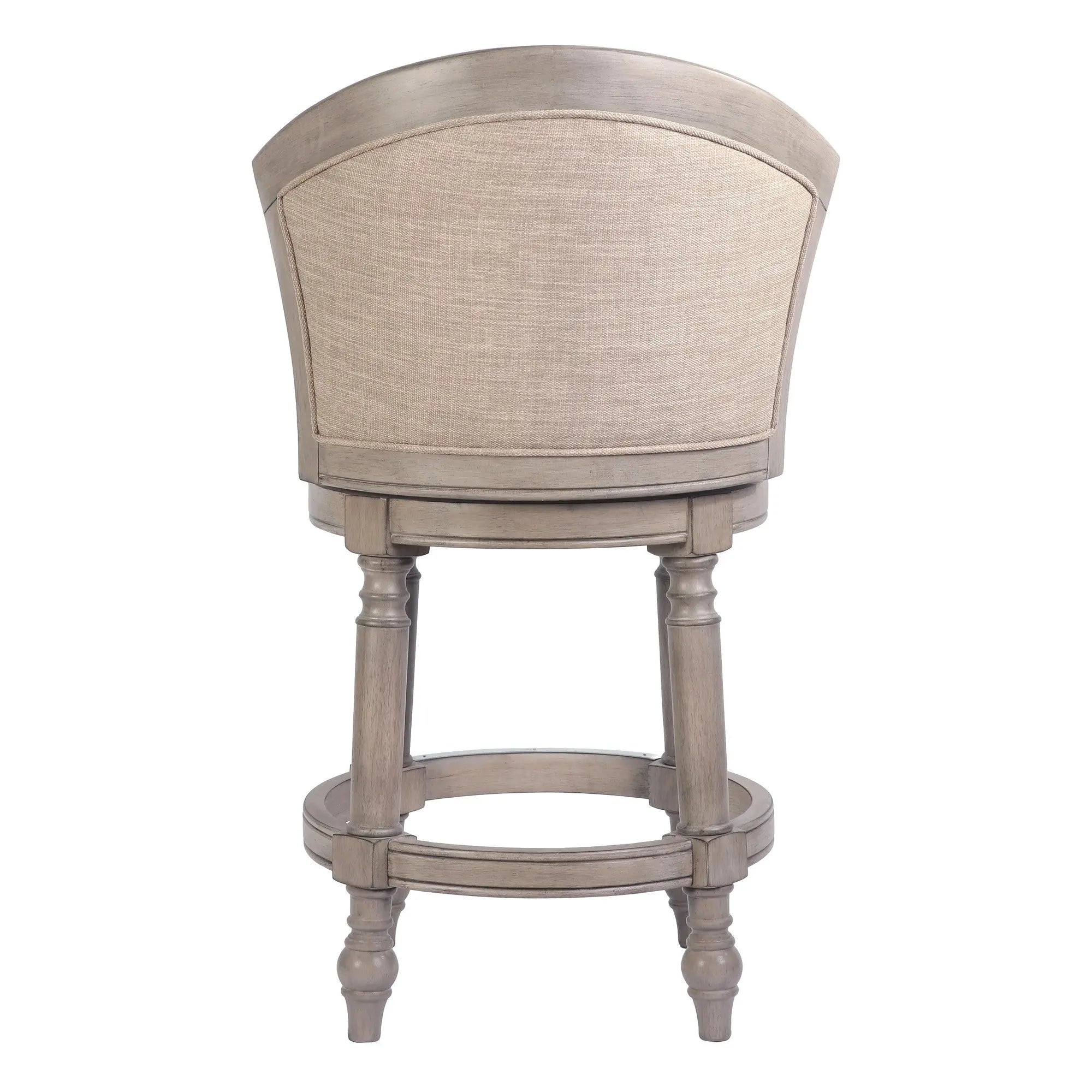 Beige and Gray Fabric Faux Leather and Solid Wood Low Back Counter Height Swivel Bar Chair Homeroots Living Room