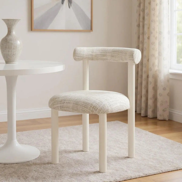 Beige and White Upholstered And Aluminum Open Back Dining Side Chair Homeroots