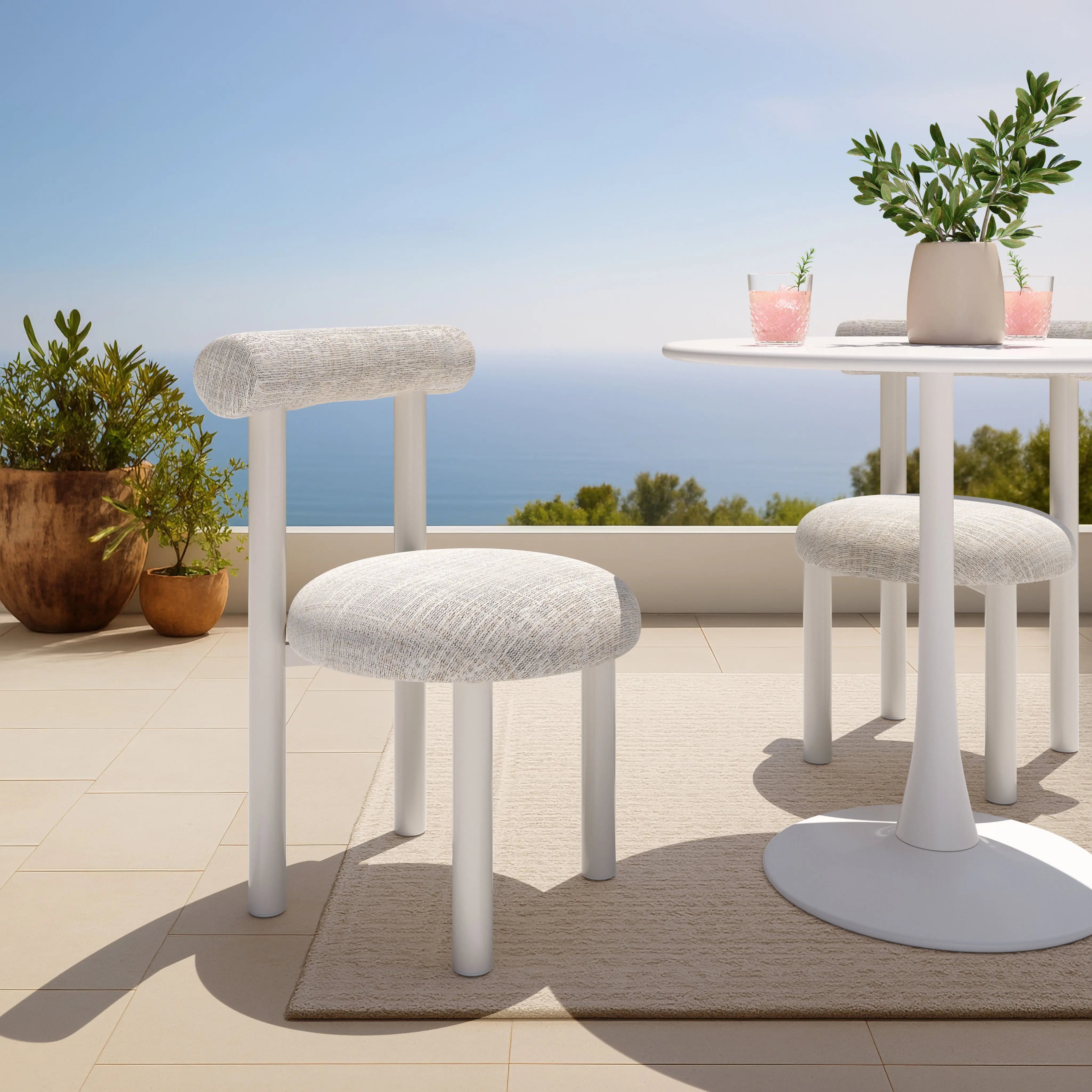 Beige and White Upholstered And Aluminum Open Back Dining Side Chair Homeroots