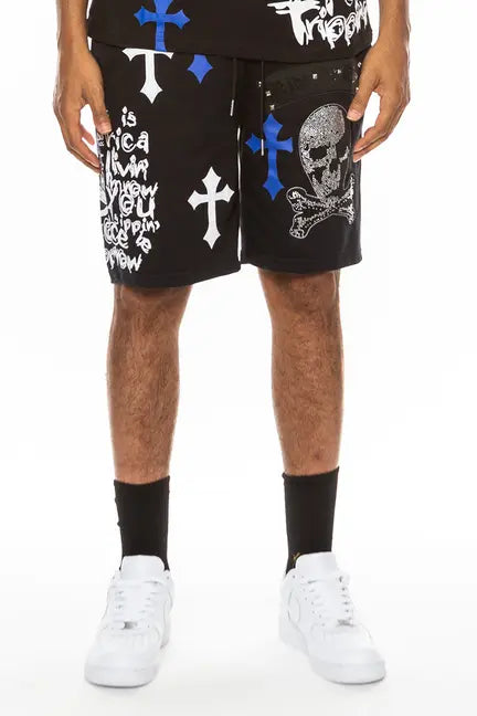 Bejewelled Chrome Skull Shorts WEIV