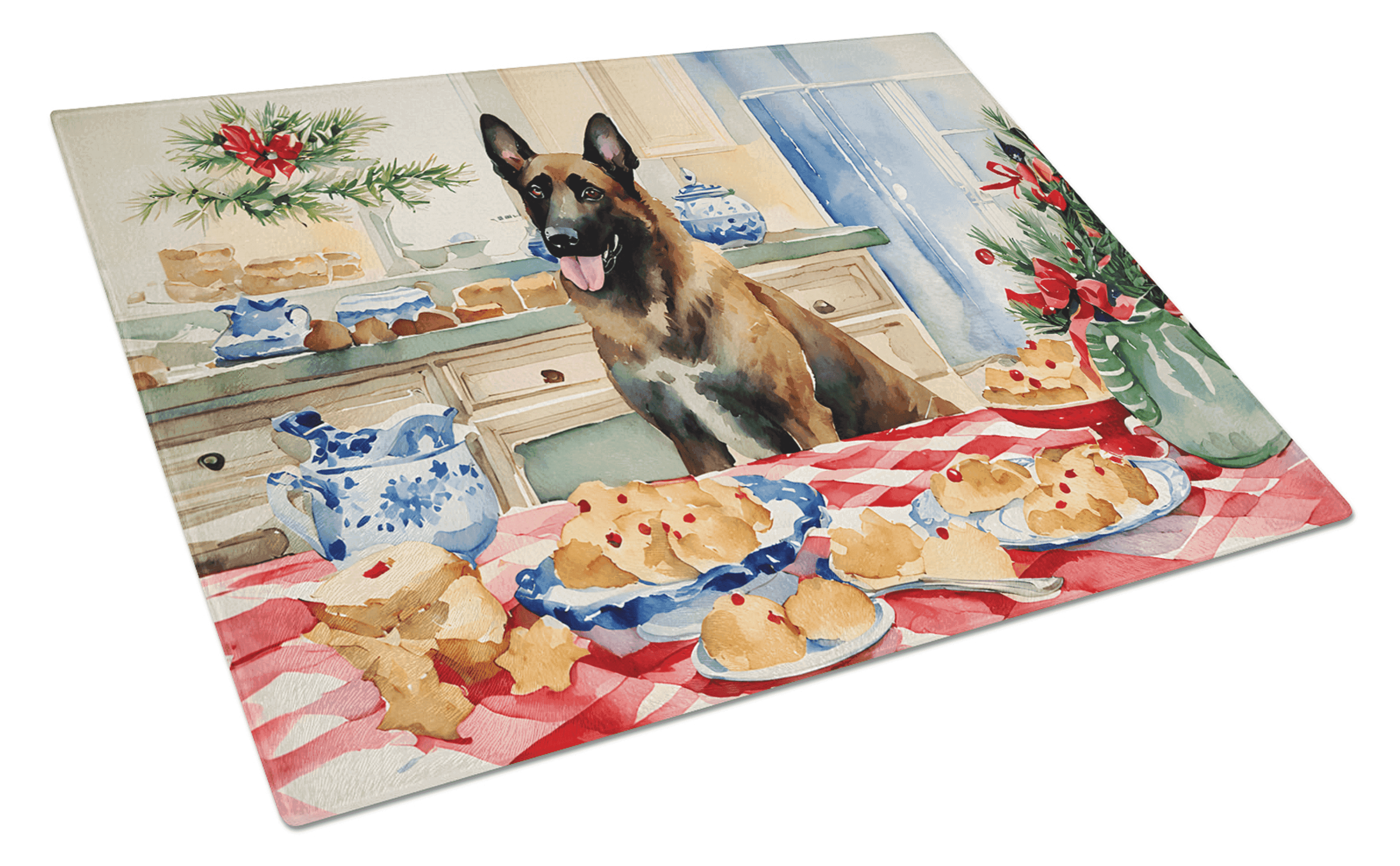 Belgian Malinois Christmas Cookies Glass Cutting Board Caroline's Treasures