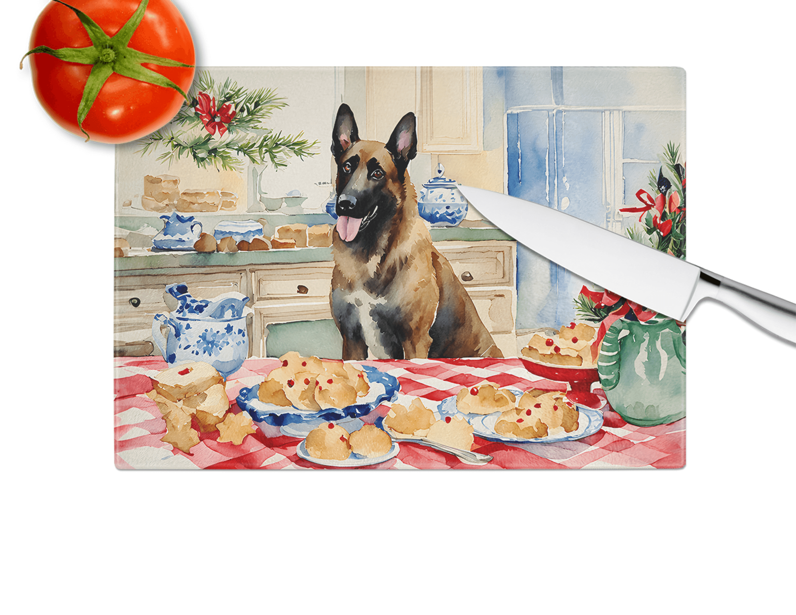 Belgian Malinois Christmas Cookies Glass Cutting Board Caroline's Treasures