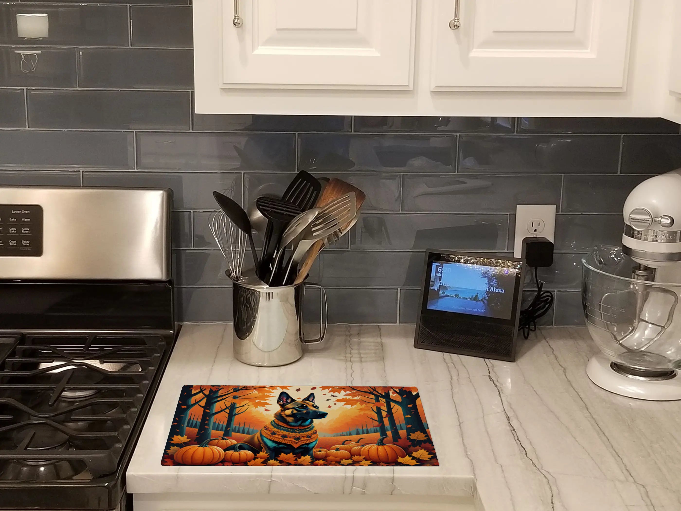 Belgian Malinois Fall Glass Cutting Board Caroline's Treasures