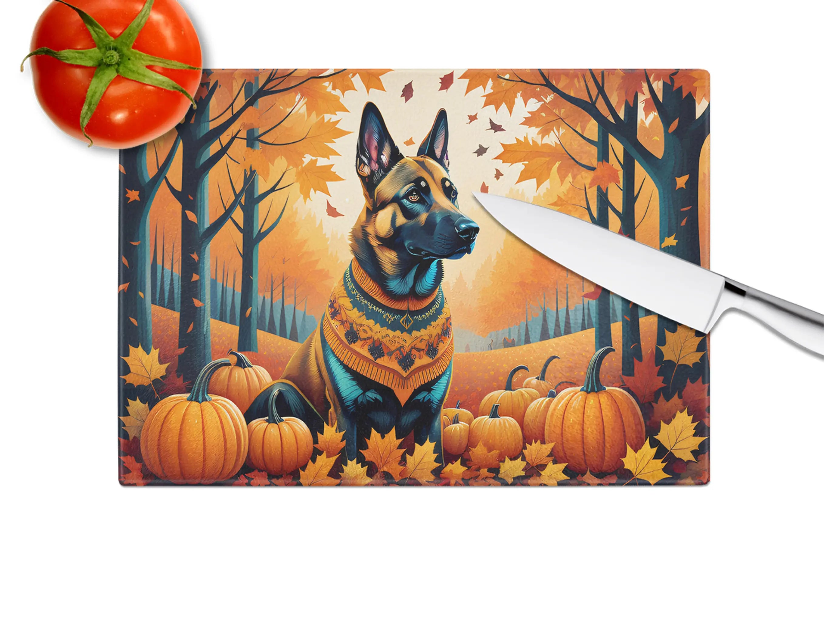 Belgian Malinois Fall Glass Cutting Board Caroline's Treasures