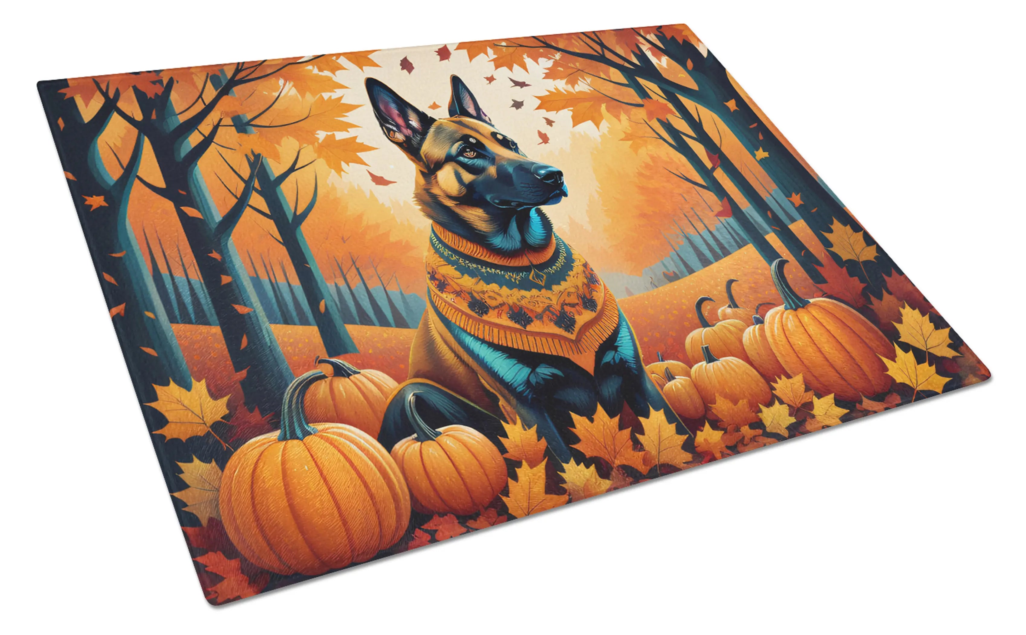 Belgian Malinois Fall Glass Cutting Board Caroline's Treasures