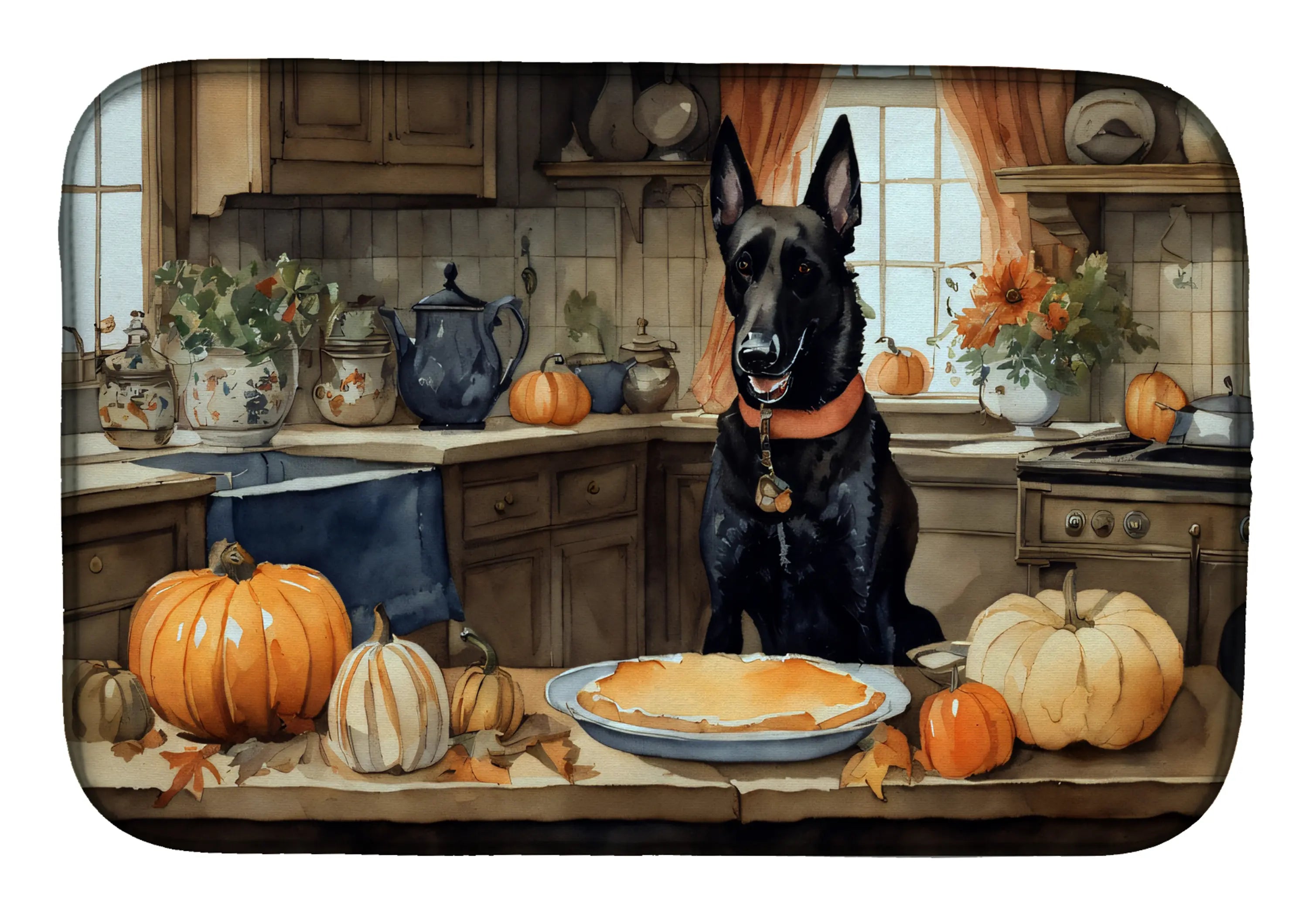 Belgian Malinois Fall Kitchen Pumpkins Dish Drying Mat Caroline's Treasures