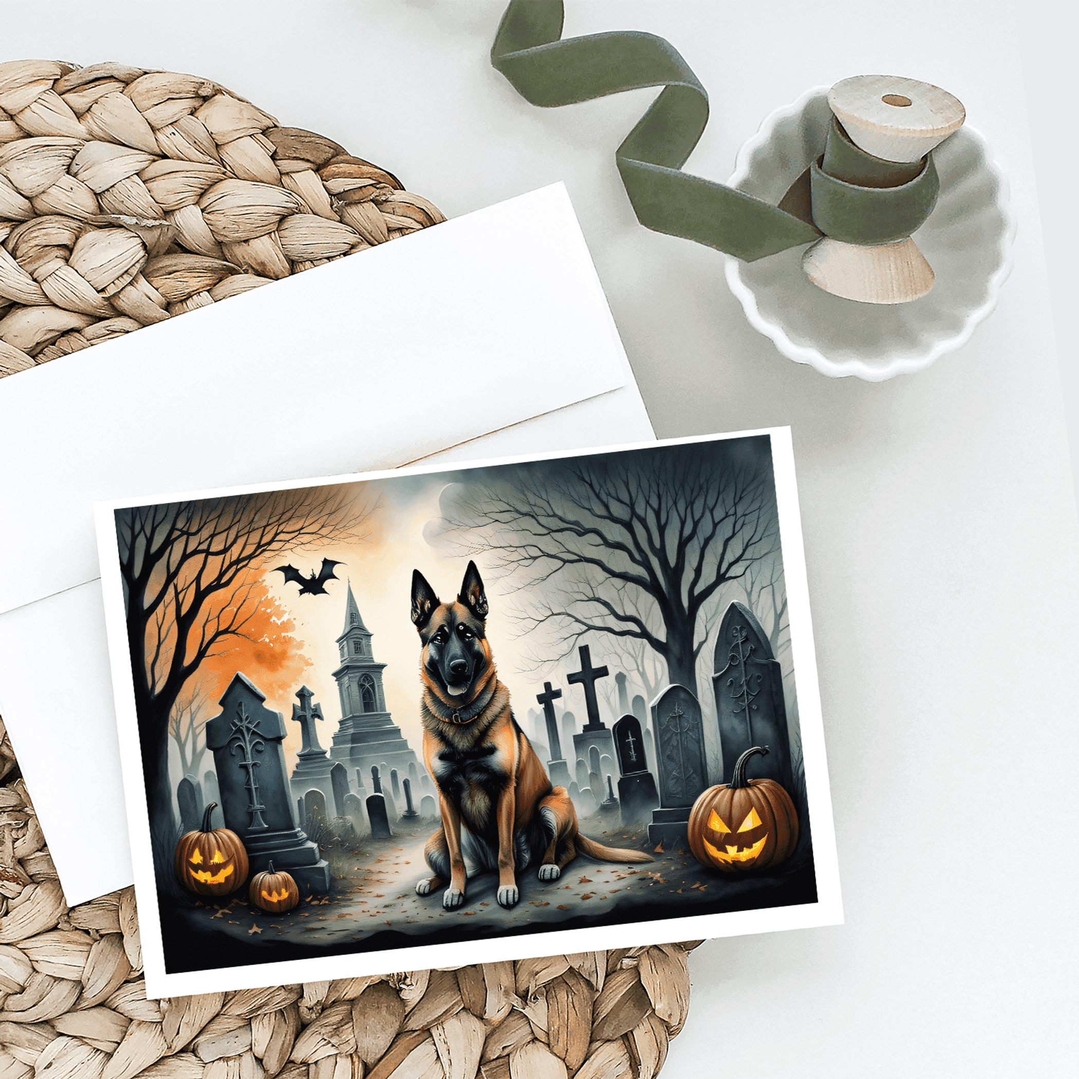 Belgian Malinois Spooky Halloween Greeting Cards Pack of 8 Caroline's Treasures