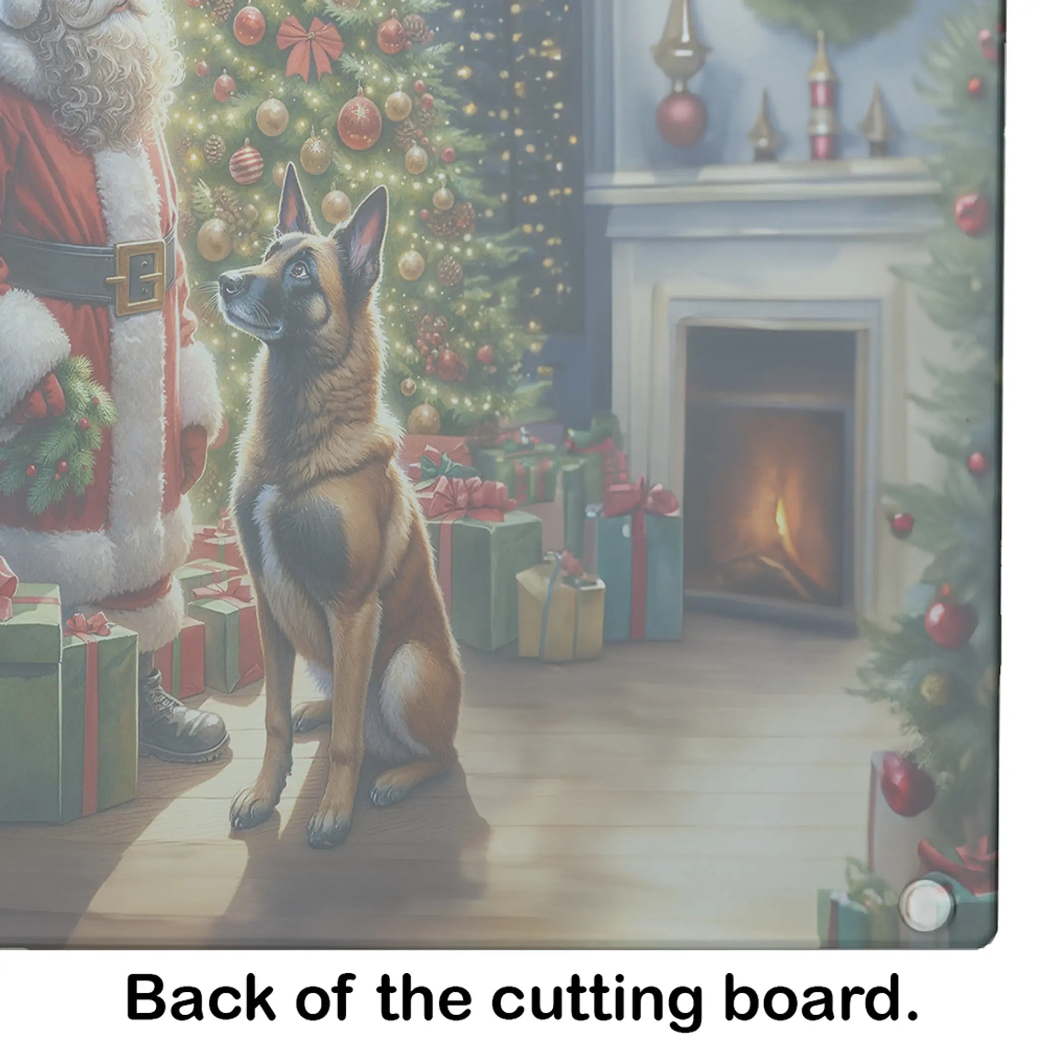 Belgian Malinois and Santa Claus Glass Cutting Board Caroline's Treasures