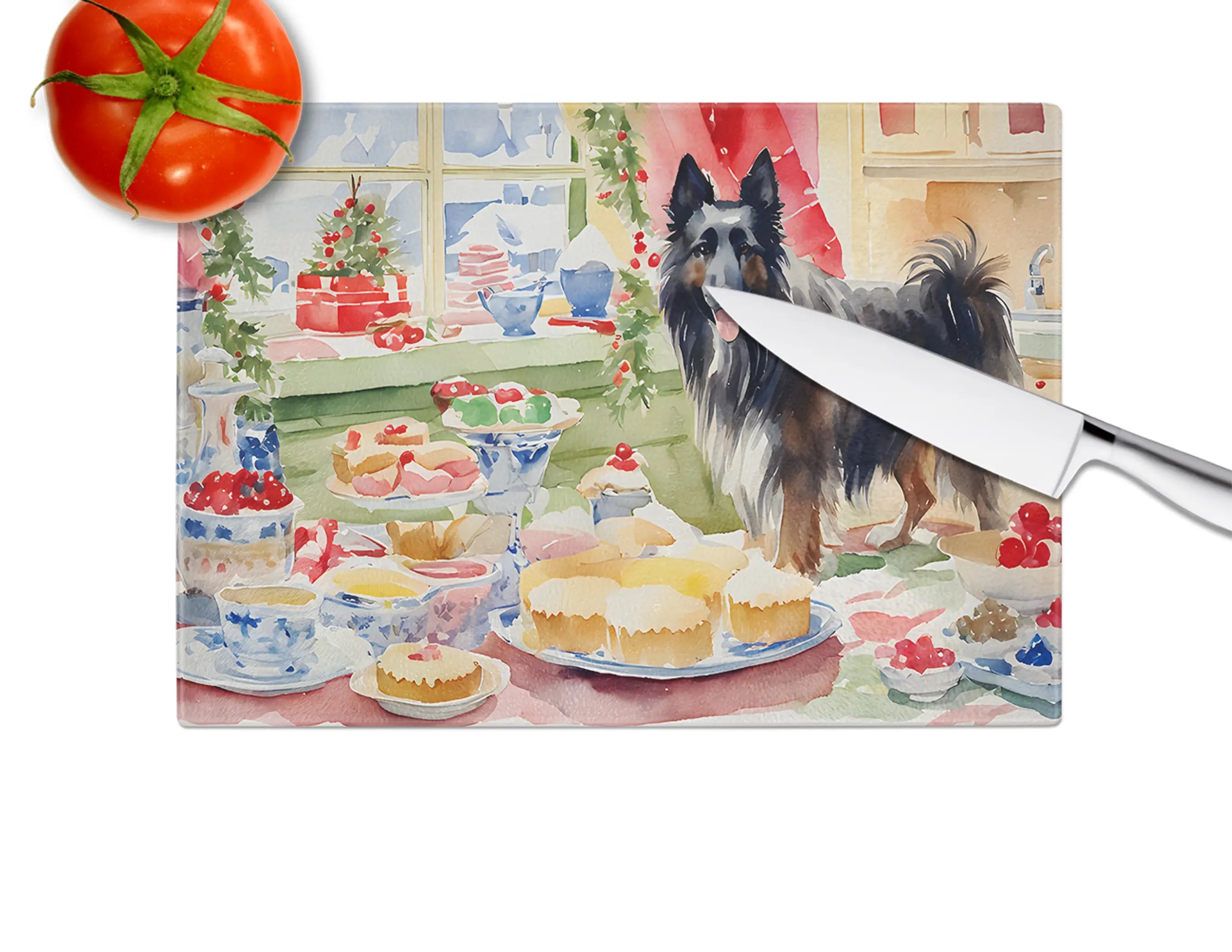 Belgian Sheepdog Christmas Cookies Glass Cutting Board Caroline's Treasures