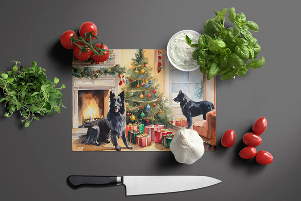 Belgian Sheepdog Cozy Christmas Glass Cutting Board Caroline's Treasures