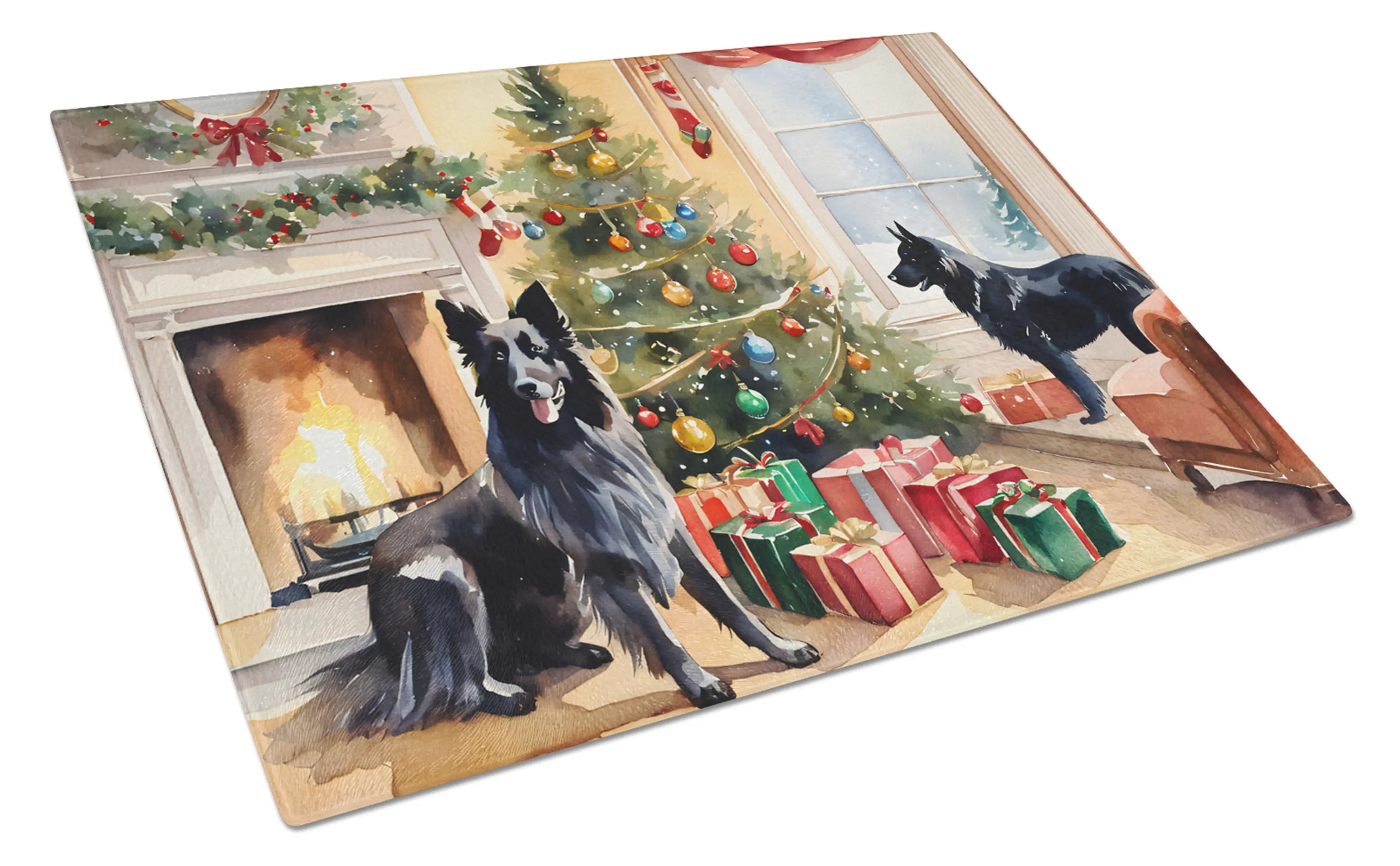 Belgian Sheepdog Cozy Christmas Glass Cutting Board Caroline's Treasures
