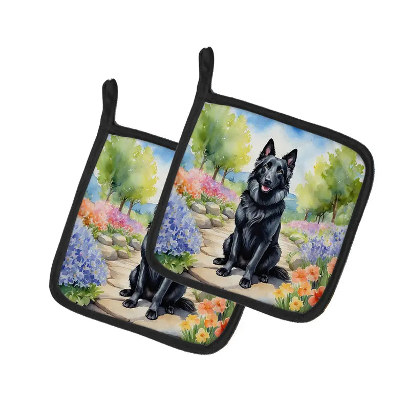 Belgian Sheepdog Spring Path Pair of Pot Holders Caroline's Treasures