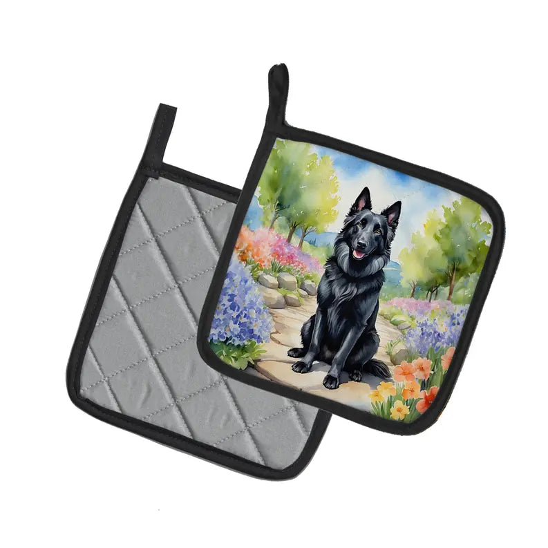 Belgian Sheepdog Spring Path Pair of Pot Holders Caroline's Treasures