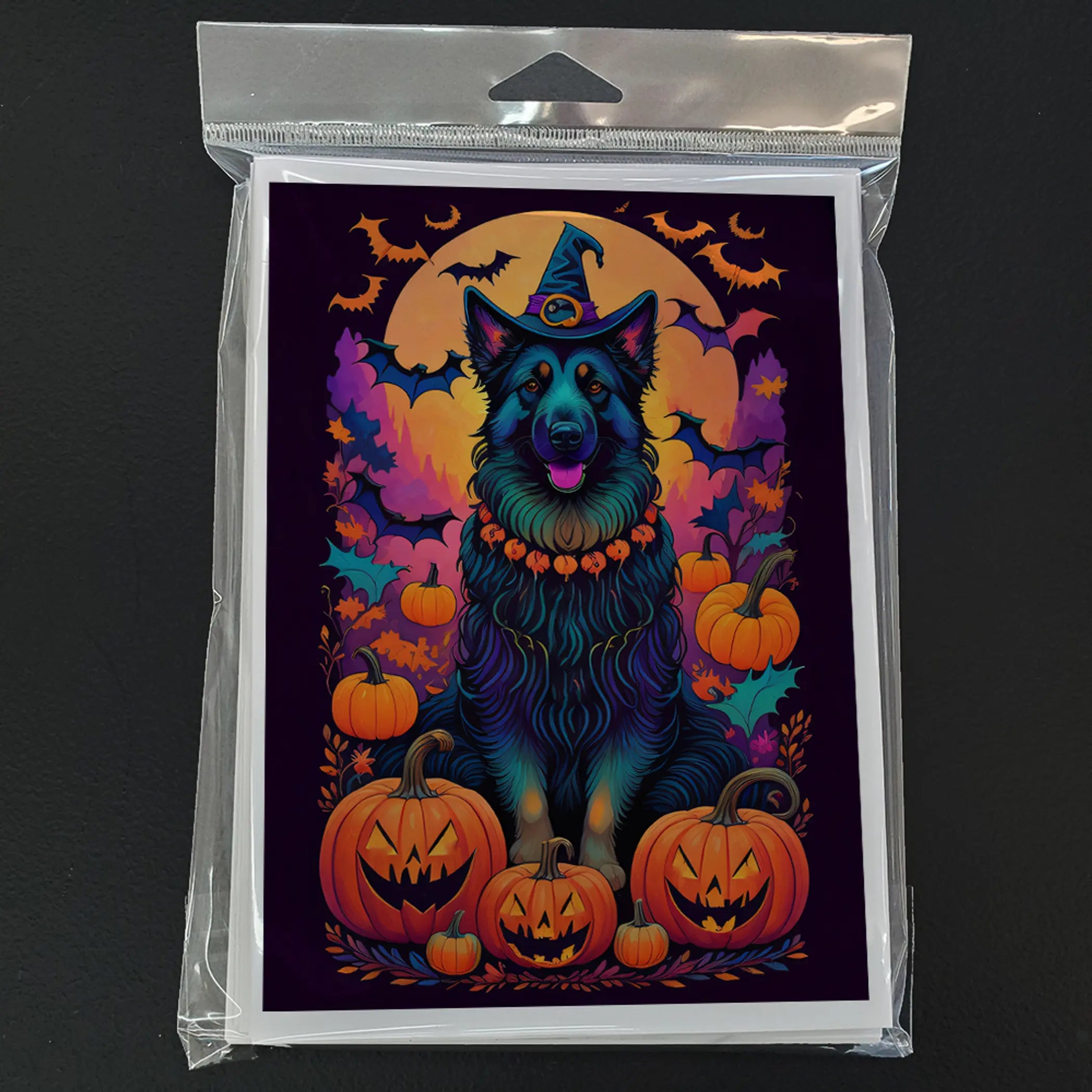 Belgian Sheepdog Witchy Halloween Greeting Cards Pack of 8 Caroline's Treasures