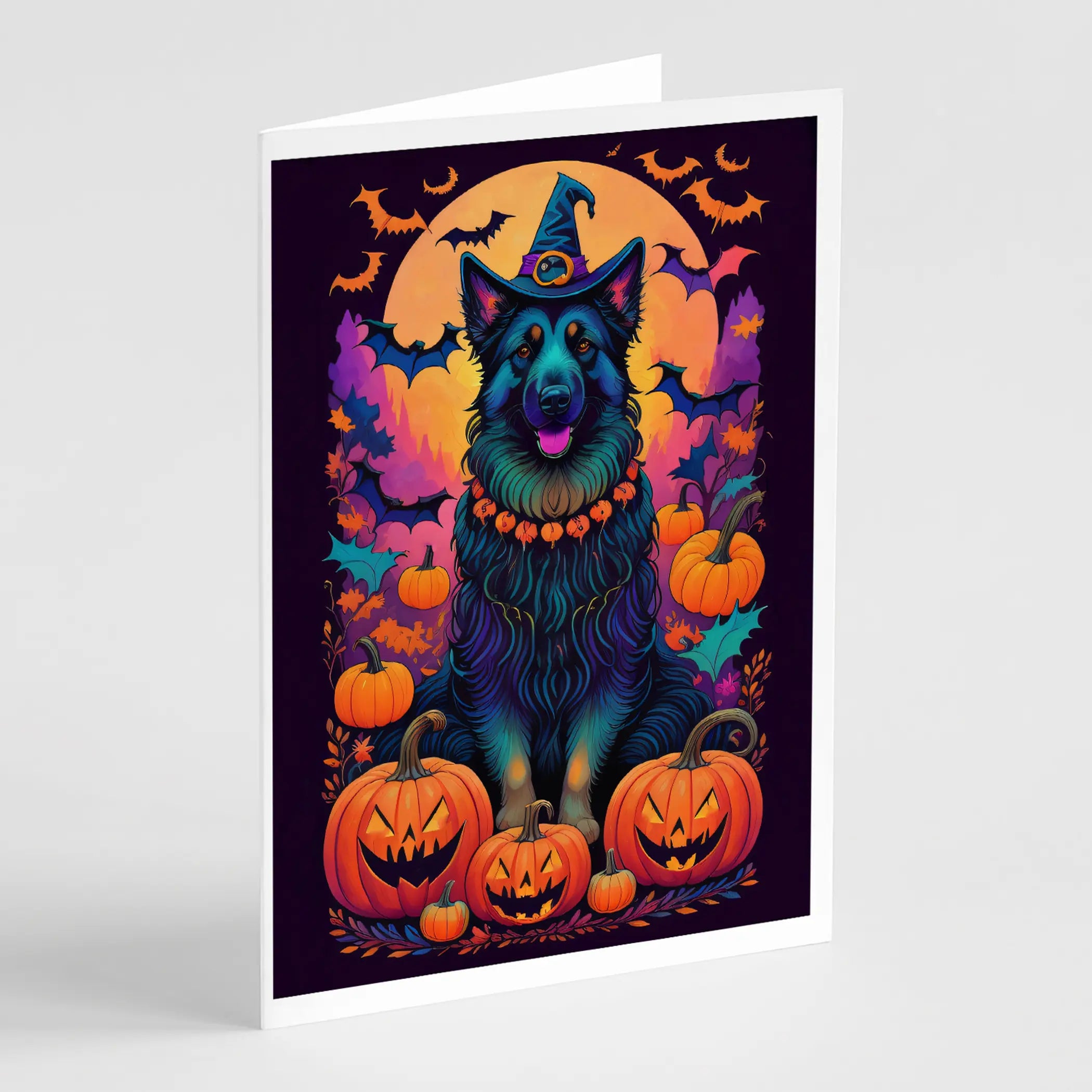 Belgian Sheepdog Witchy Halloween Greeting Cards Pack of 8 Caroline's Treasures
