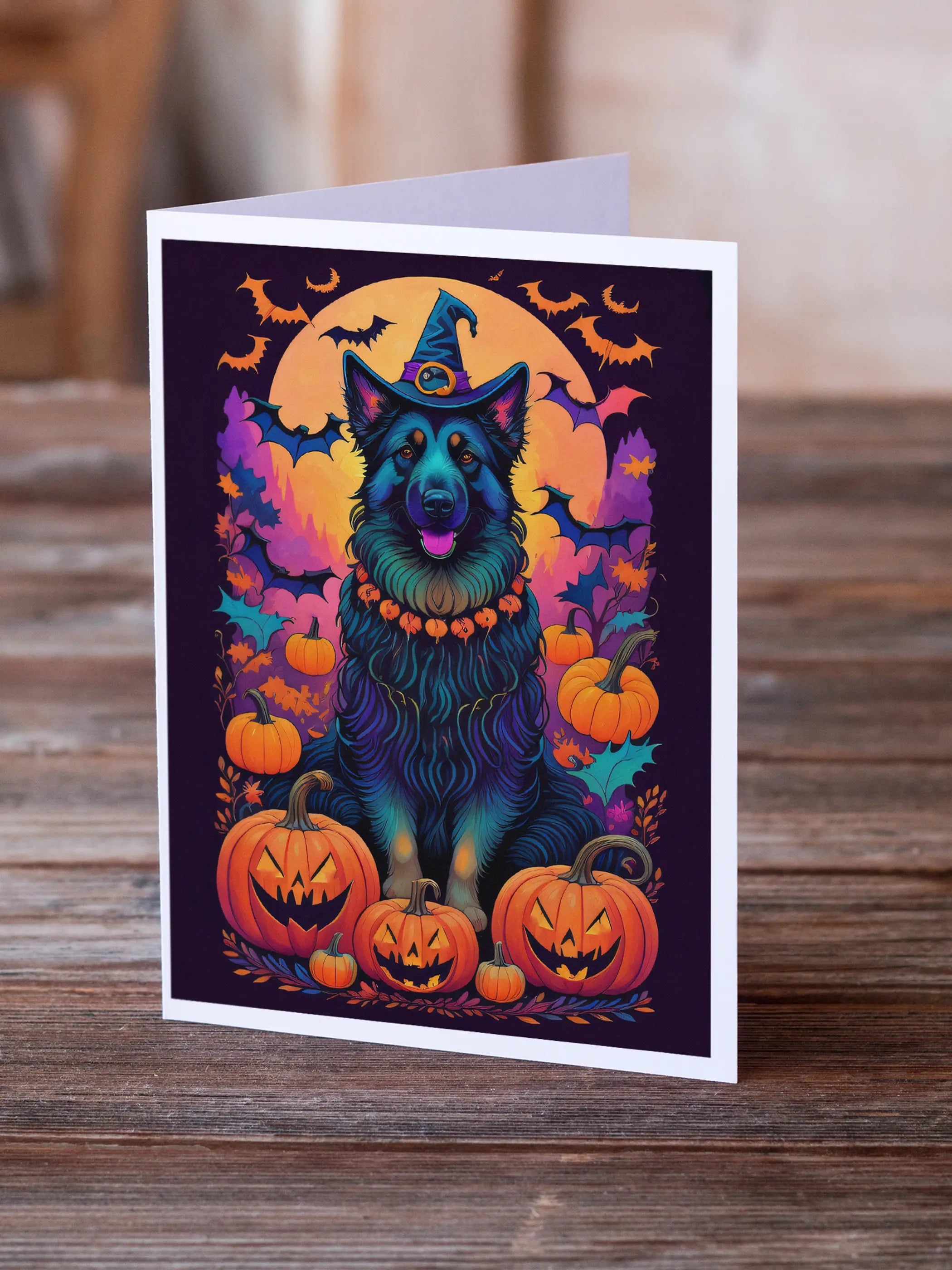 Belgian Sheepdog Witchy Halloween Greeting Cards Pack of 8 Caroline's Treasures