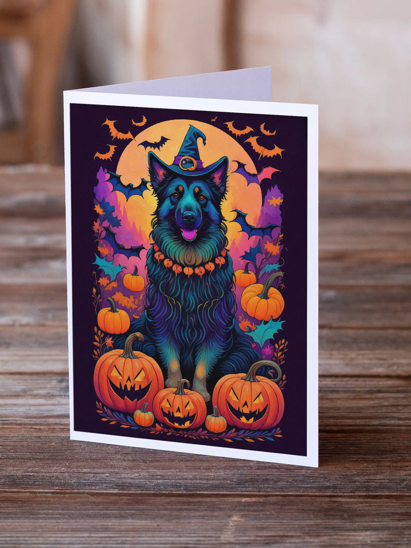 Belgian Sheepdog Witchy Halloween Greeting Cards Pack of 8 Caroline's Treasures