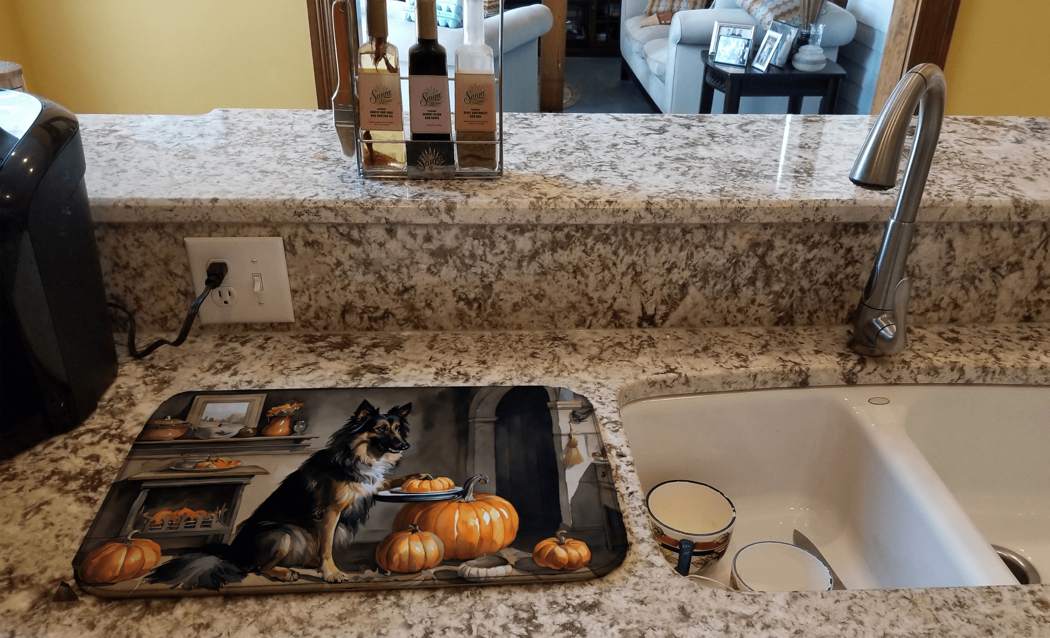 Belgian Tervuren Fall Kitchen Pumpkins Dish Drying Mat Caroline's Treasures