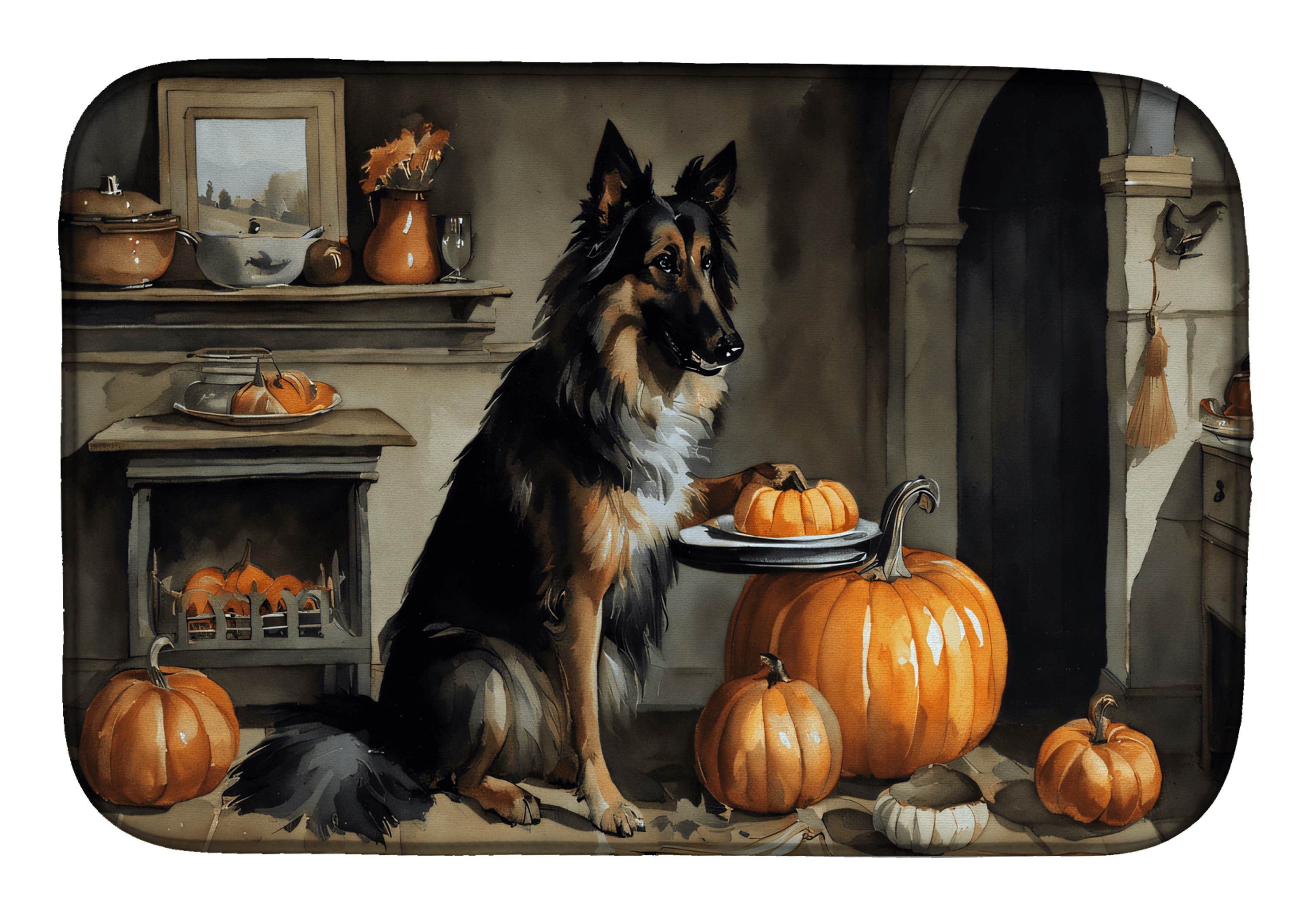 Belgian Tervuren Fall Kitchen Pumpkins Dish Drying Mat Caroline's Treasures