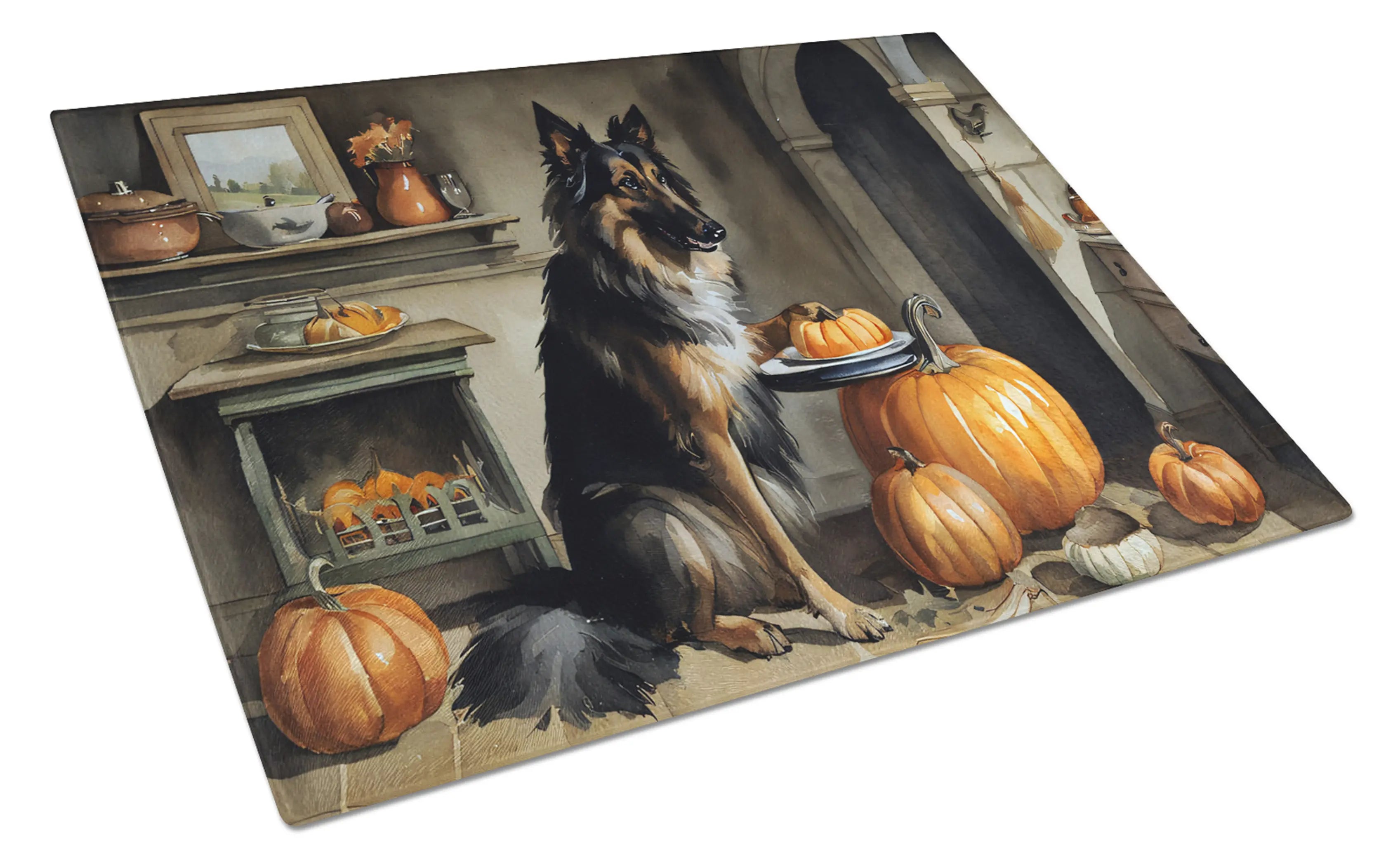 Belgian Tervuren Fall Kitchen Pumpkins Glass Cutting Board Caroline's Treasures