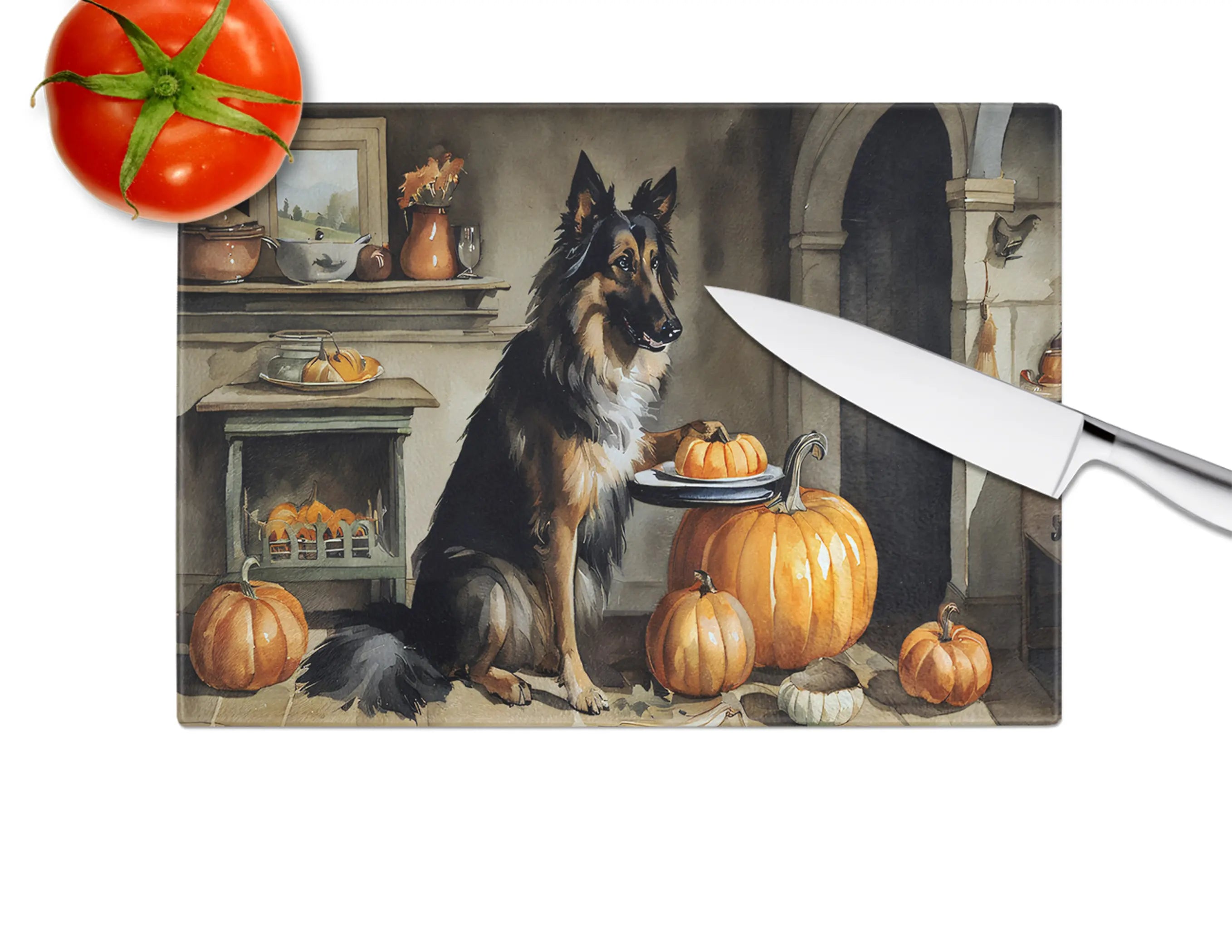 Belgian Tervuren Fall Kitchen Pumpkins Glass Cutting Board Caroline's Treasures