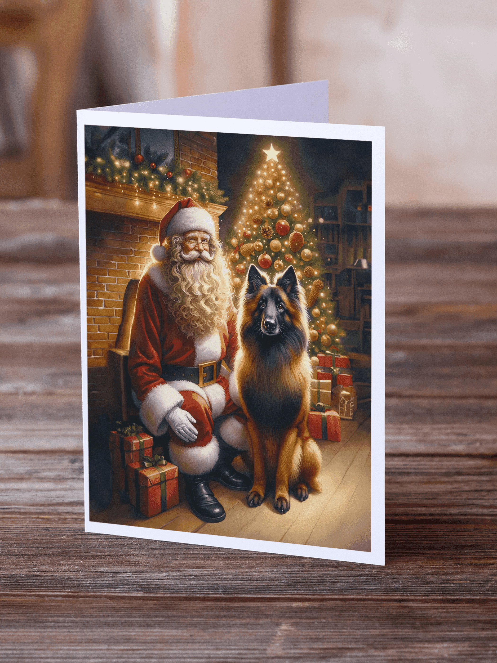 Belgian Tervuren and Santa Claus Greeting Cards Pack of 8 Caroline's Treasures