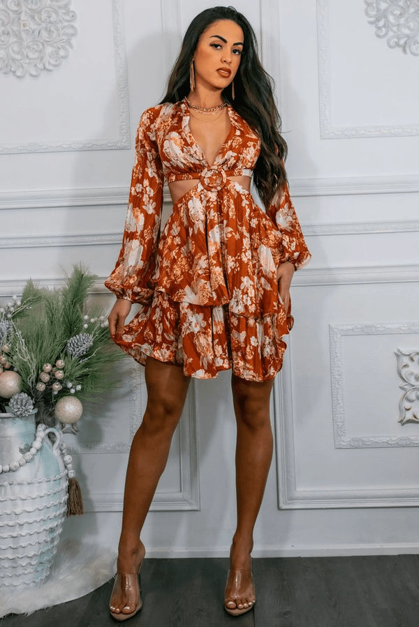 Bells Are Ringing Cut out  Long Sleeves Ruffle Mini Dress SurelyMine