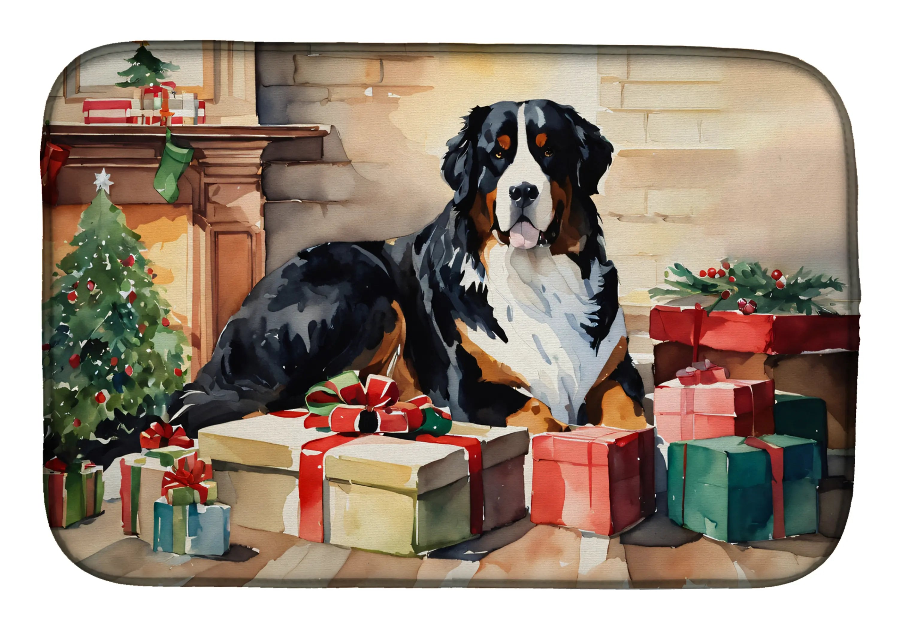 Bernese Mountain Dog Cozy Christmas Dish Drying Mat Caroline's Treasures