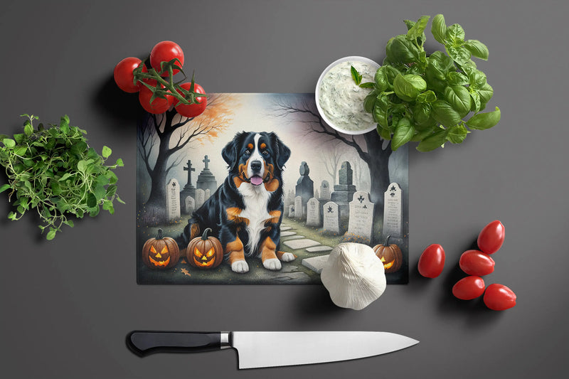Bernese Mountain Dog Spooky Halloween Glass Cutting Board Caroline's Treasures