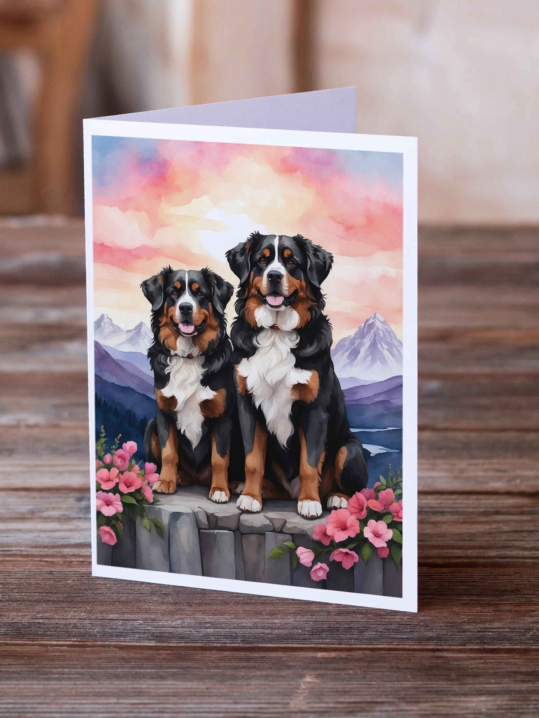 Bernese Mountain Dog Two Hearts Greeting Cards Pack of 8 Caroline's Treasures