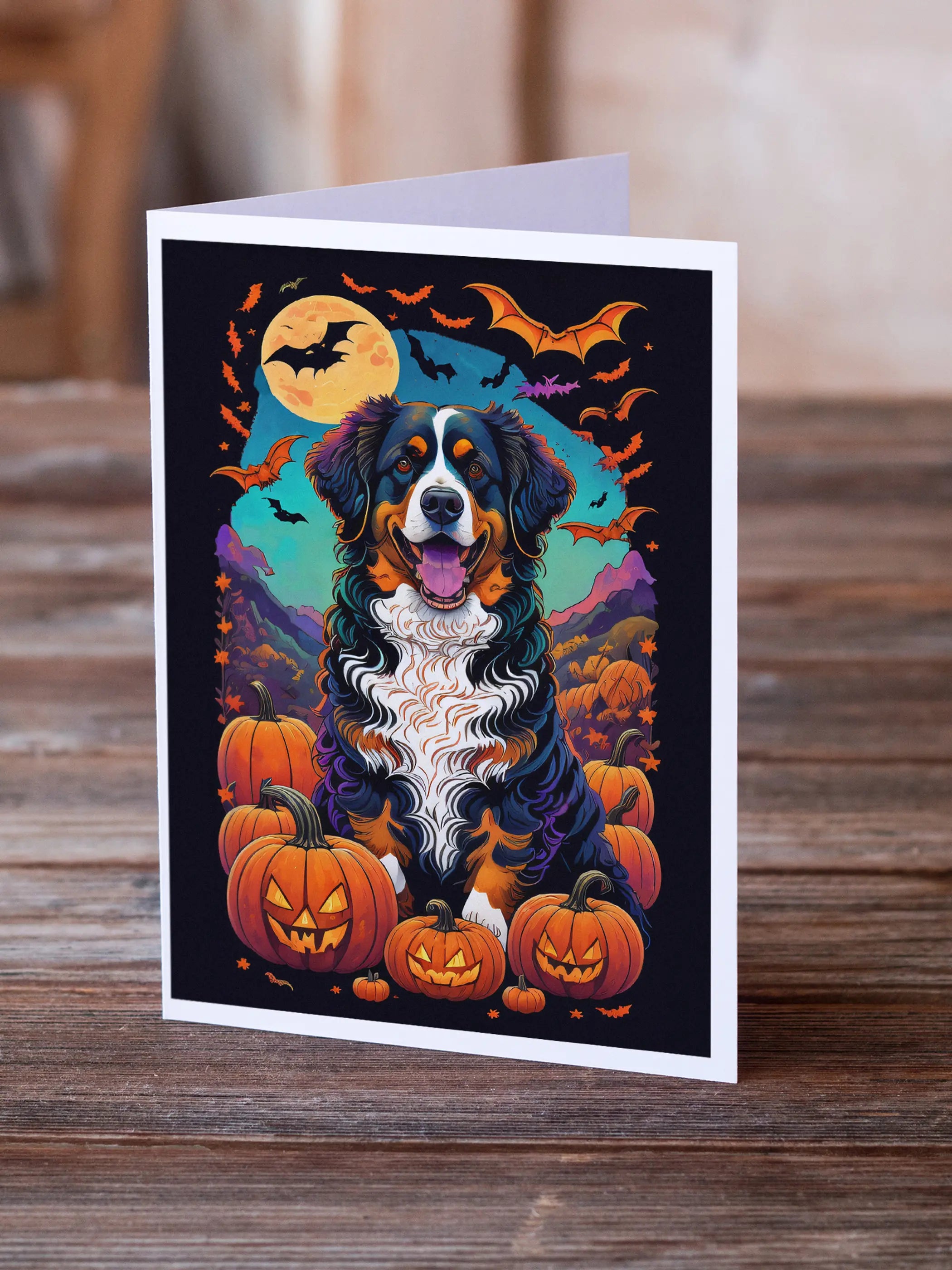 Bernese Mountain Dog Witchy Halloween Greeting Cards Pack of 8 Caroline's Treasures