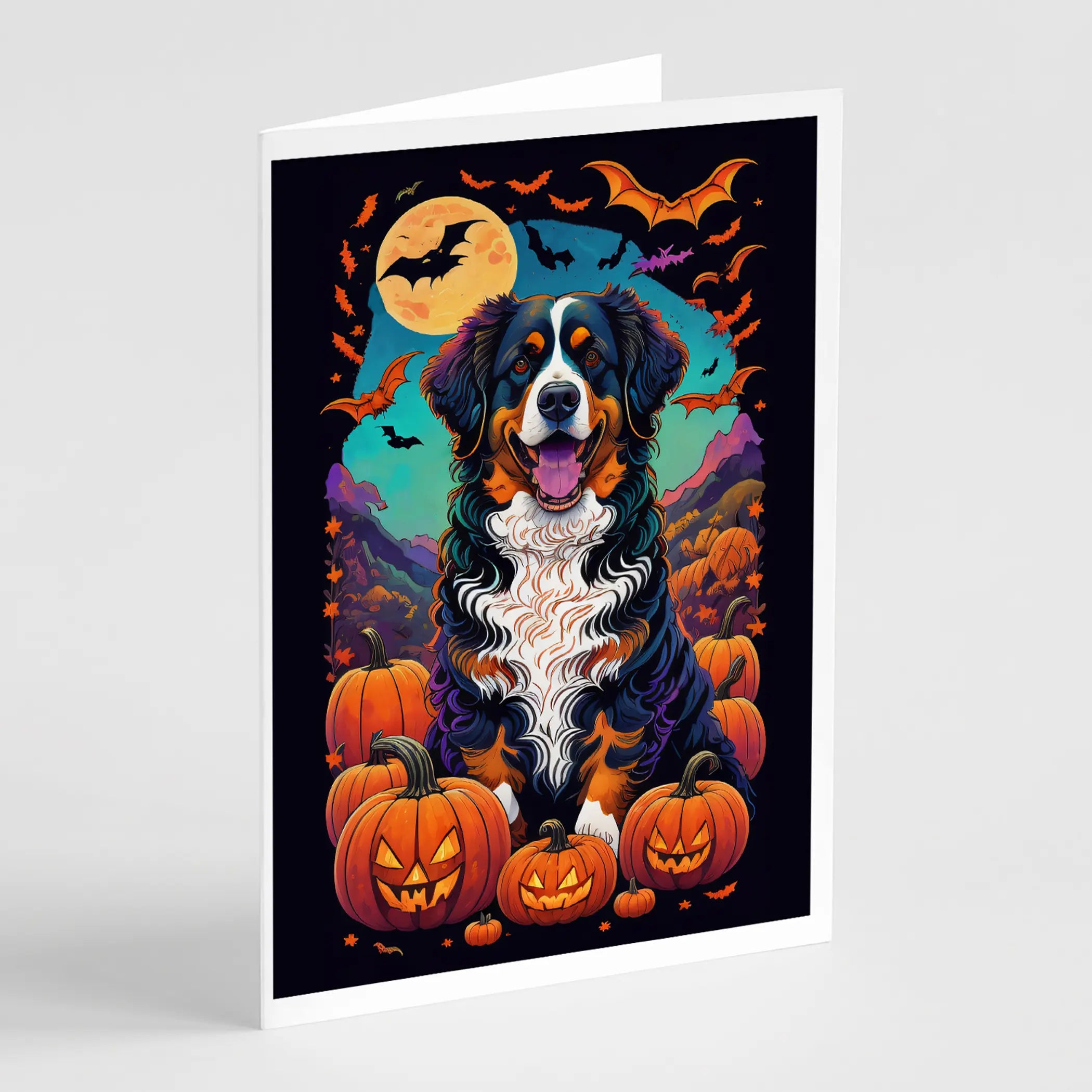 Bernese Mountain Dog Witchy Halloween Greeting Cards Pack of 8 Caroline's Treasures