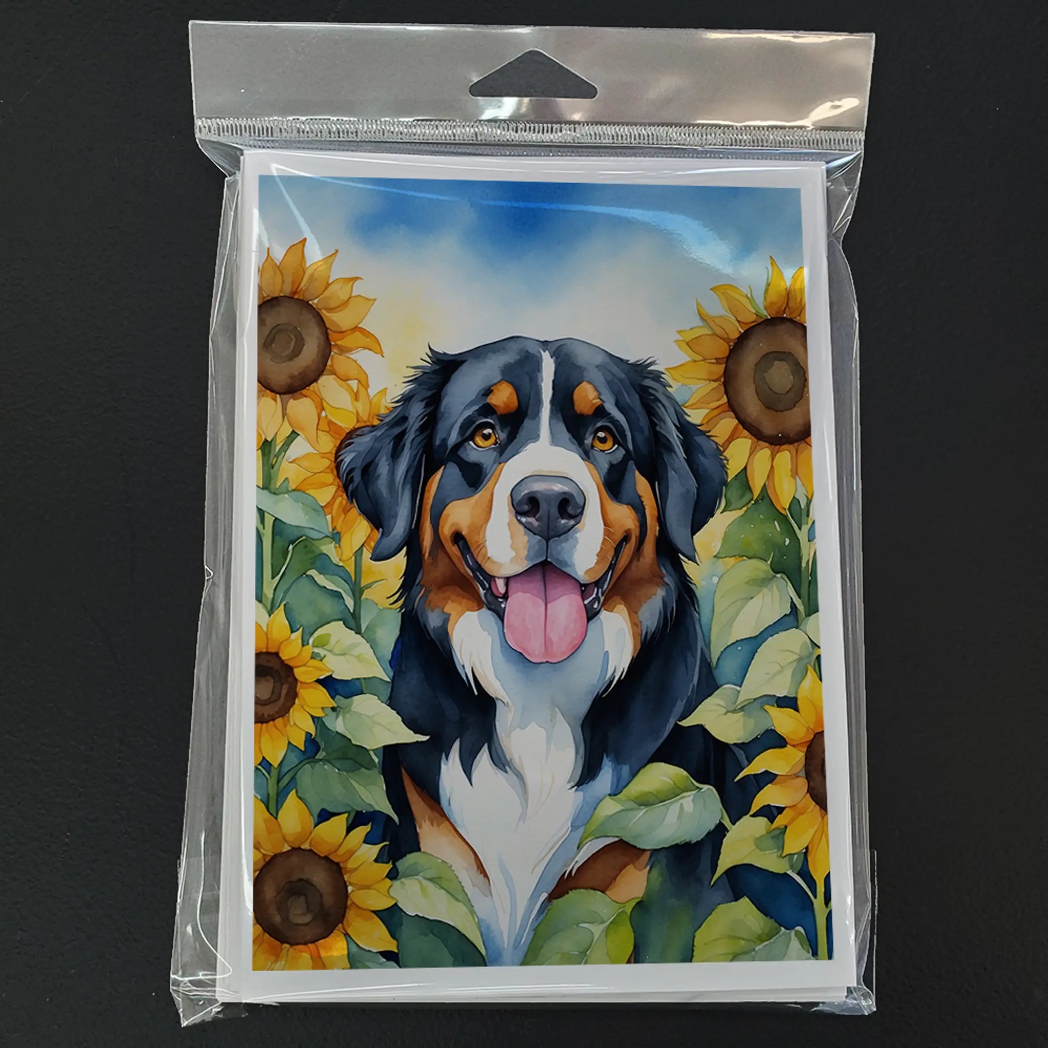 Bernese Mountain Dog in Sunflowers Greeting Cards Pack of 8 Caroline's Treasures