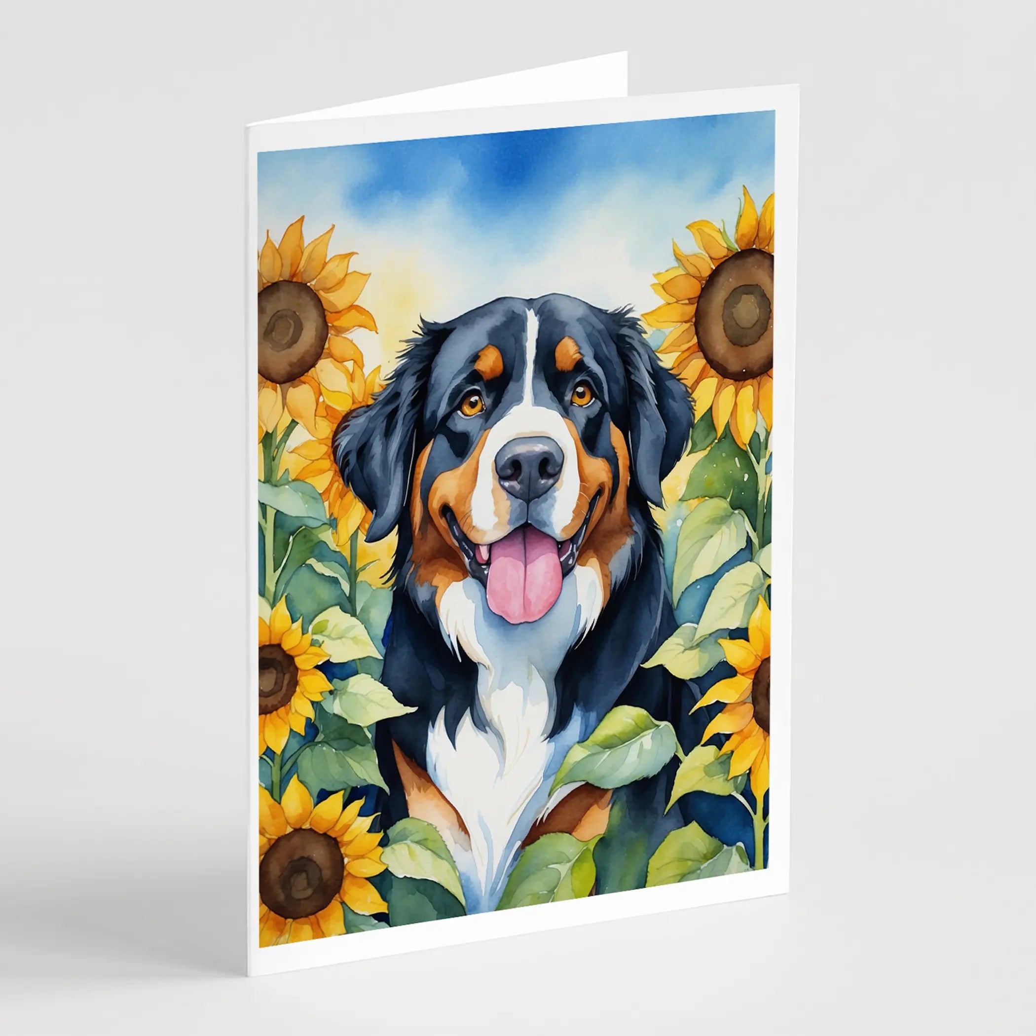 Bernese Mountain Dog in Sunflowers Greeting Cards Pack of 8 Caroline's Treasures