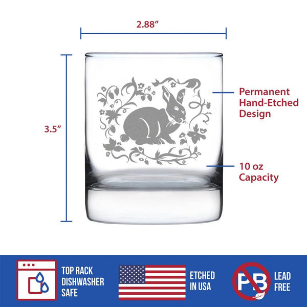 Berry Patch Bunny Rabbit Whiskey Rocks Glass - Rabbit Gifts Bevvee