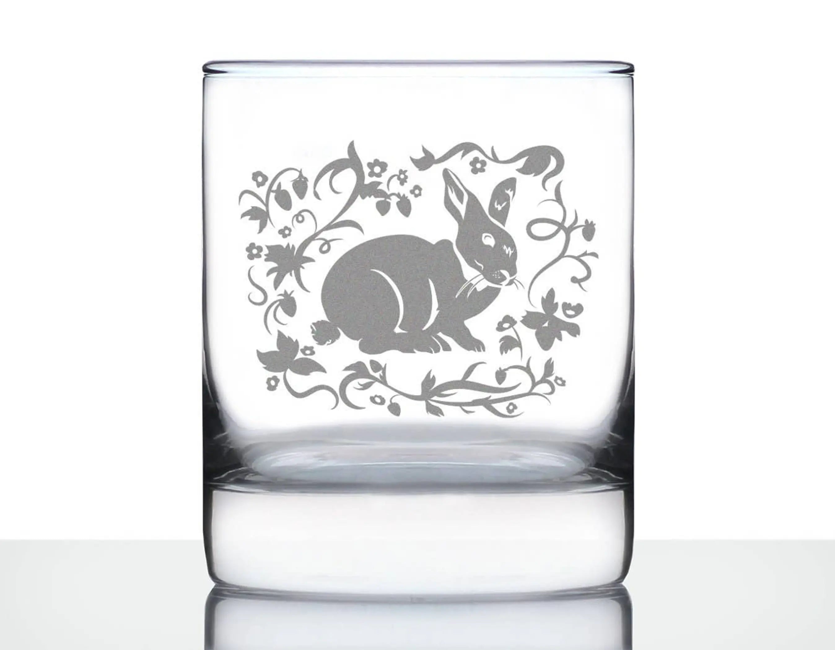 Berry Patch Bunny Rabbit Whiskey Rocks Glass - Rabbit Gifts Bevvee