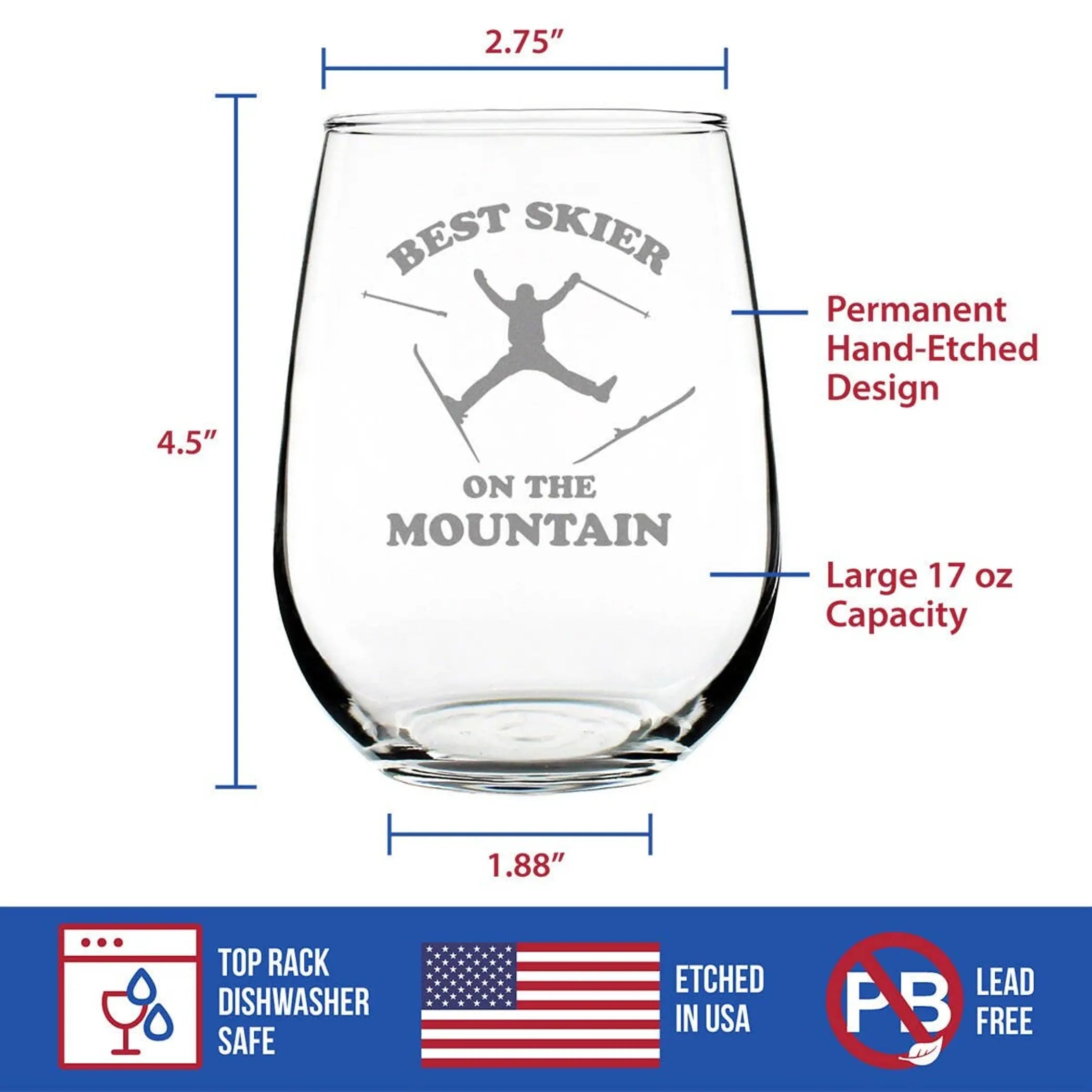 Best Skier Stemless Wine Glass - Skiing Gifts and Decor Bevvee