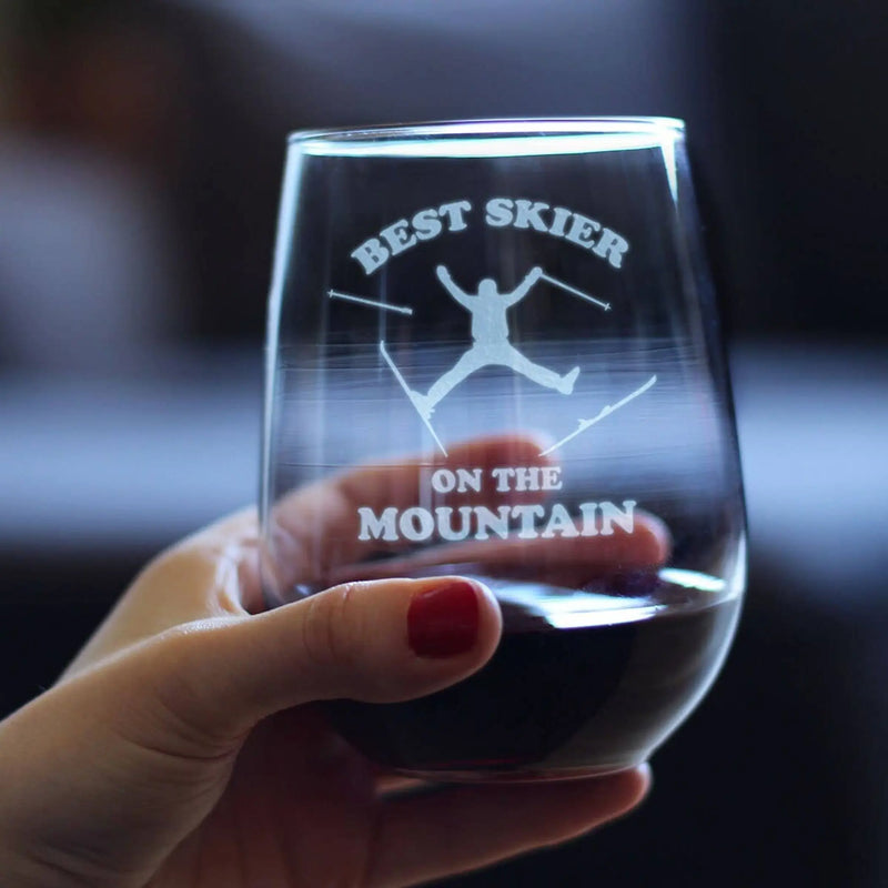 Best Skier Stemless Wine Glass - Skiing Gifts and Decor Bevvee
