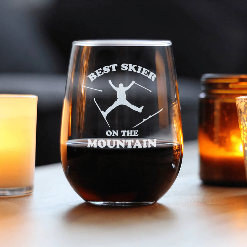 Best Skier Stemless Wine Glass - Skiing Gifts and Decor Bevvee