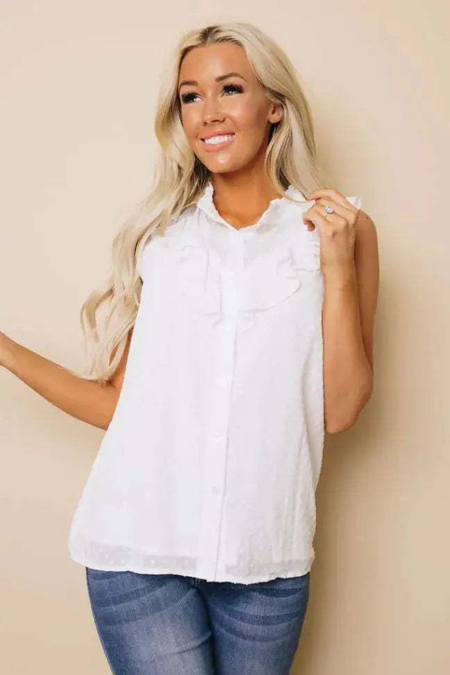 Betsy Ruffle Polka Dot Tank Stay Warm in Style