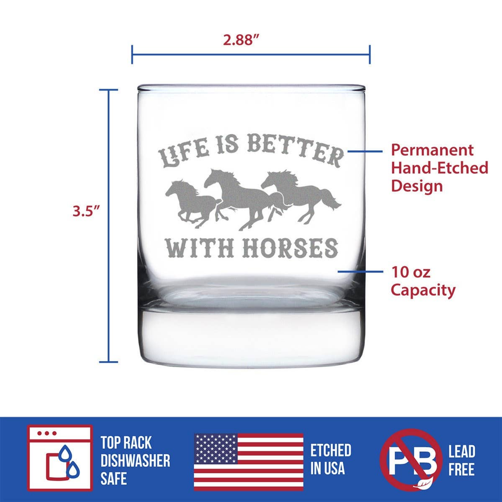 Better with Horses Whiskey Rocks Glass - Equestrian Gifts Bevvee